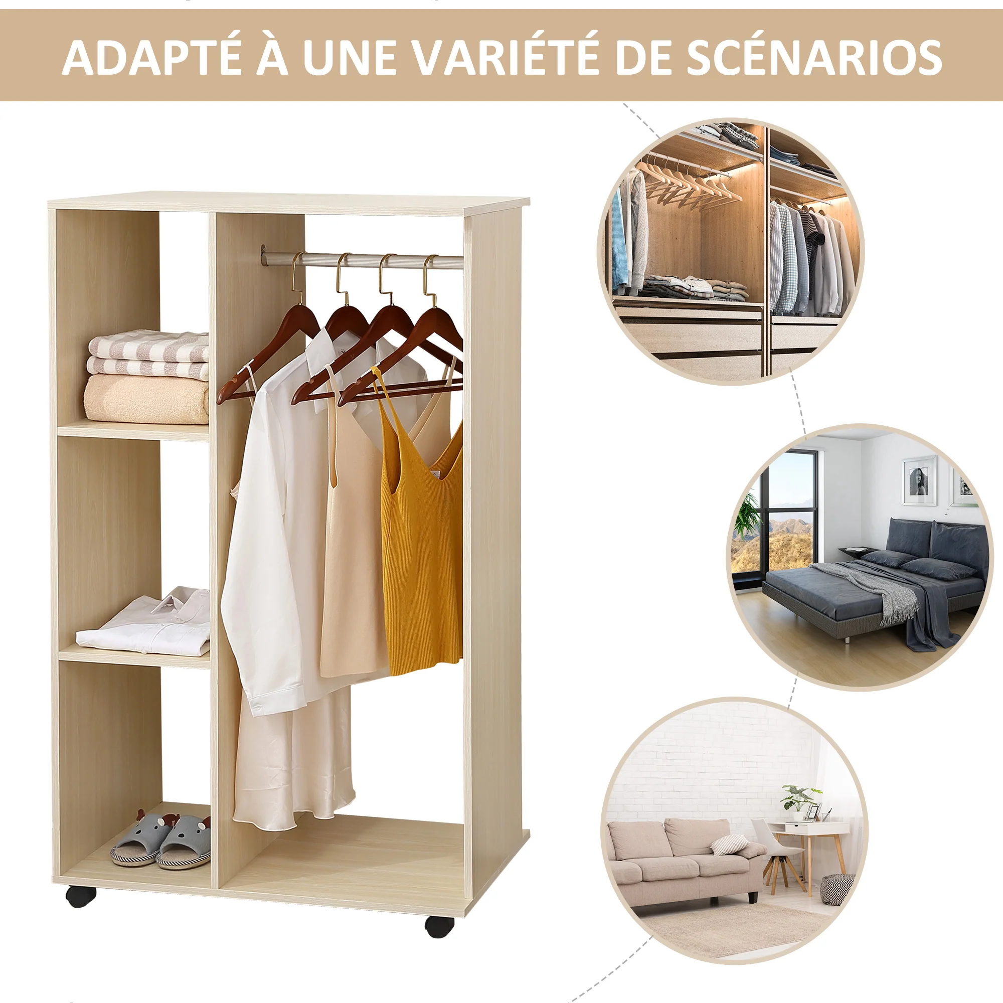 Armoire penderie Armoire de Rangement Mobile Panneaux de Particules Coloris chêne Clair - Image 5