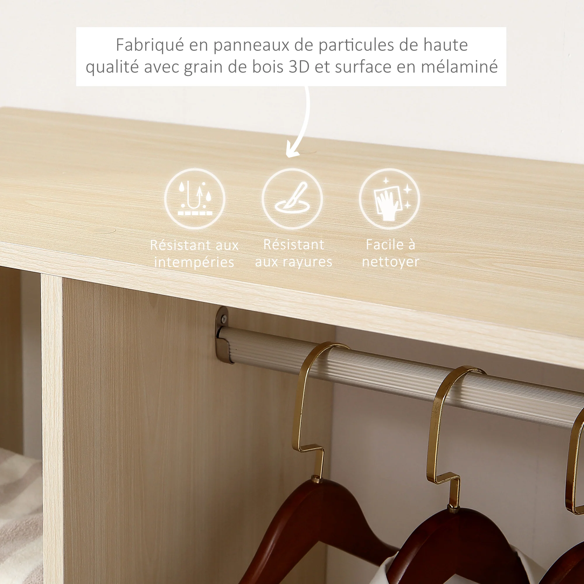 Armoire penderie Armoire de Rangement Mobile Panneaux de Particules Coloris chêne Clair - Image 7