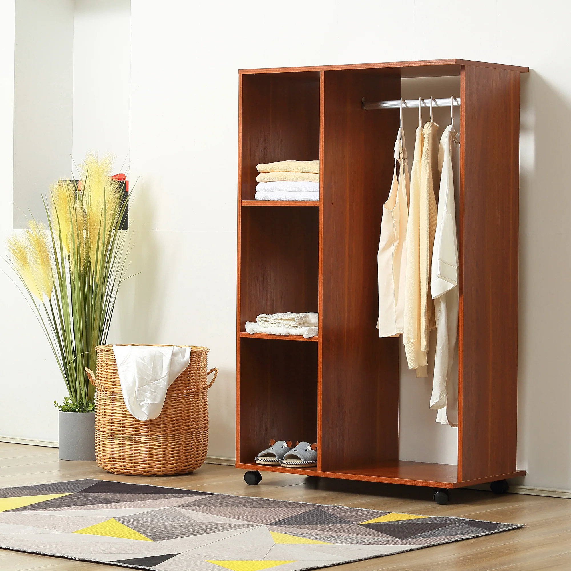 Armoire penderie Armoire de Rangement Mobile Panneaux de Particules Coloris Noyer - Image 3