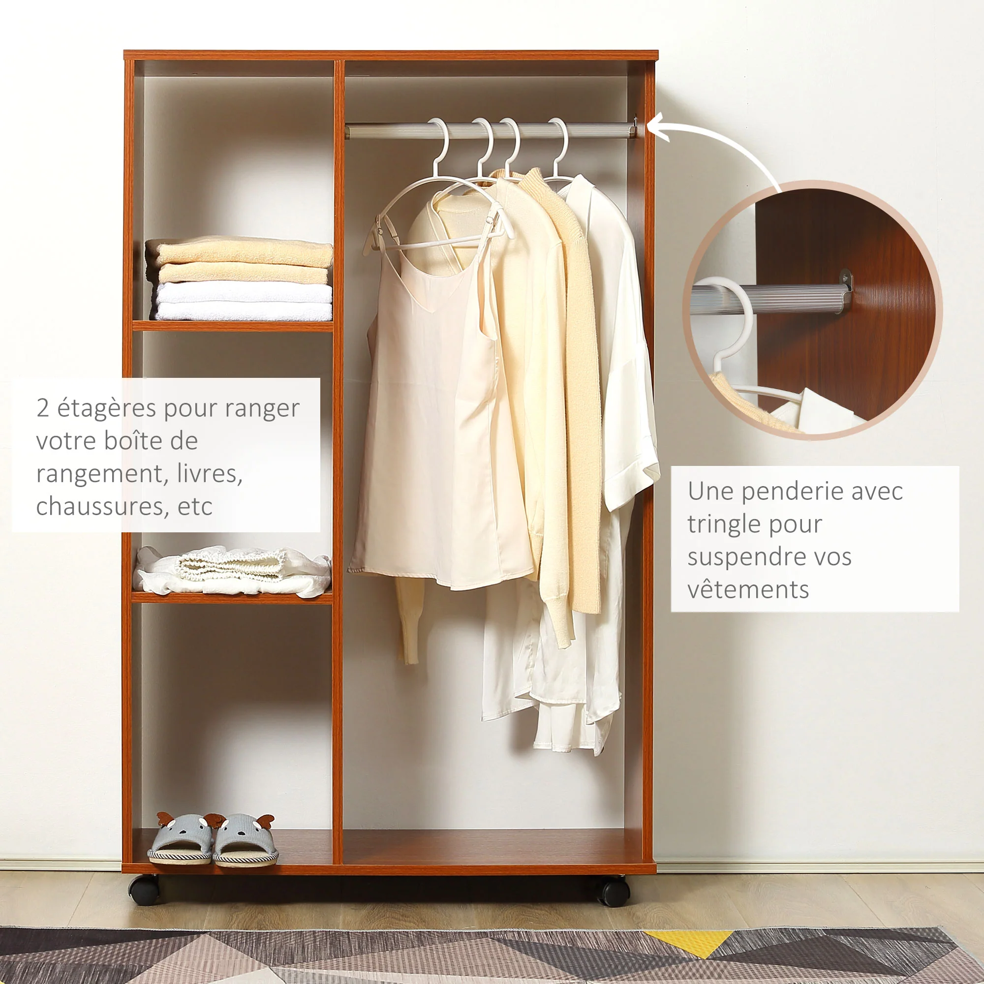 Armoire penderie Armoire de Rangement Mobile Panneaux de Particules Coloris Noyer - Image 8