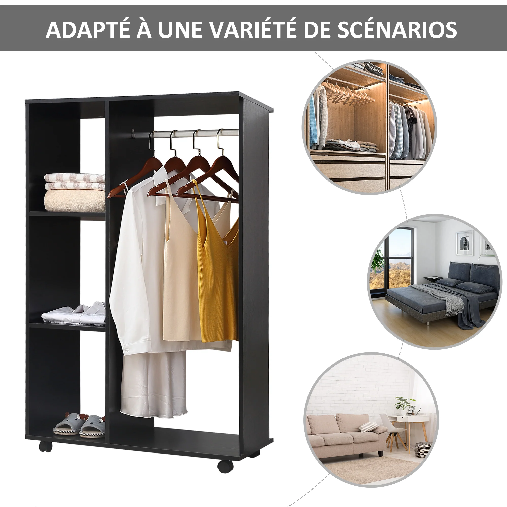 Armoire penderie Armoire de Rangement Mobile Panneaux de Particules Noir - Image 5