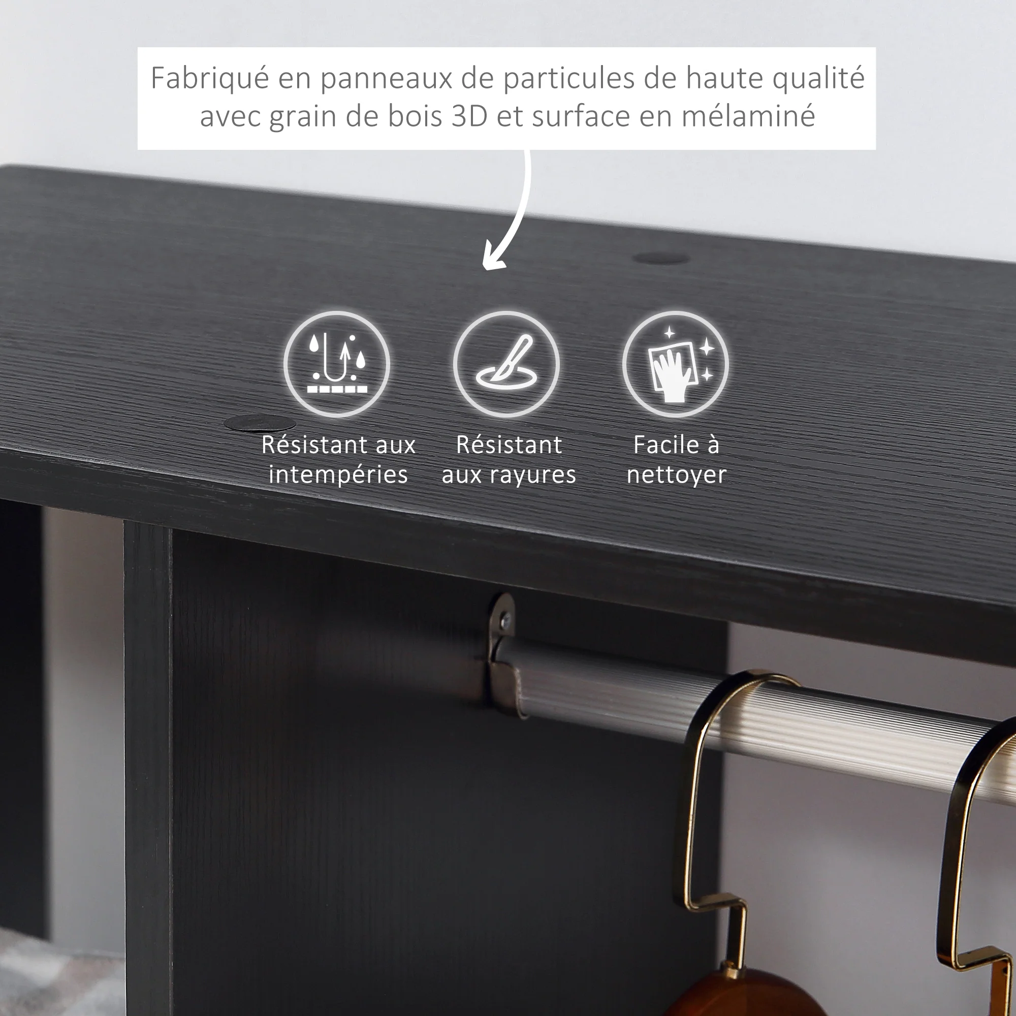 Armoire penderie Armoire de Rangement Mobile Panneaux de Particules Noir - Image 7