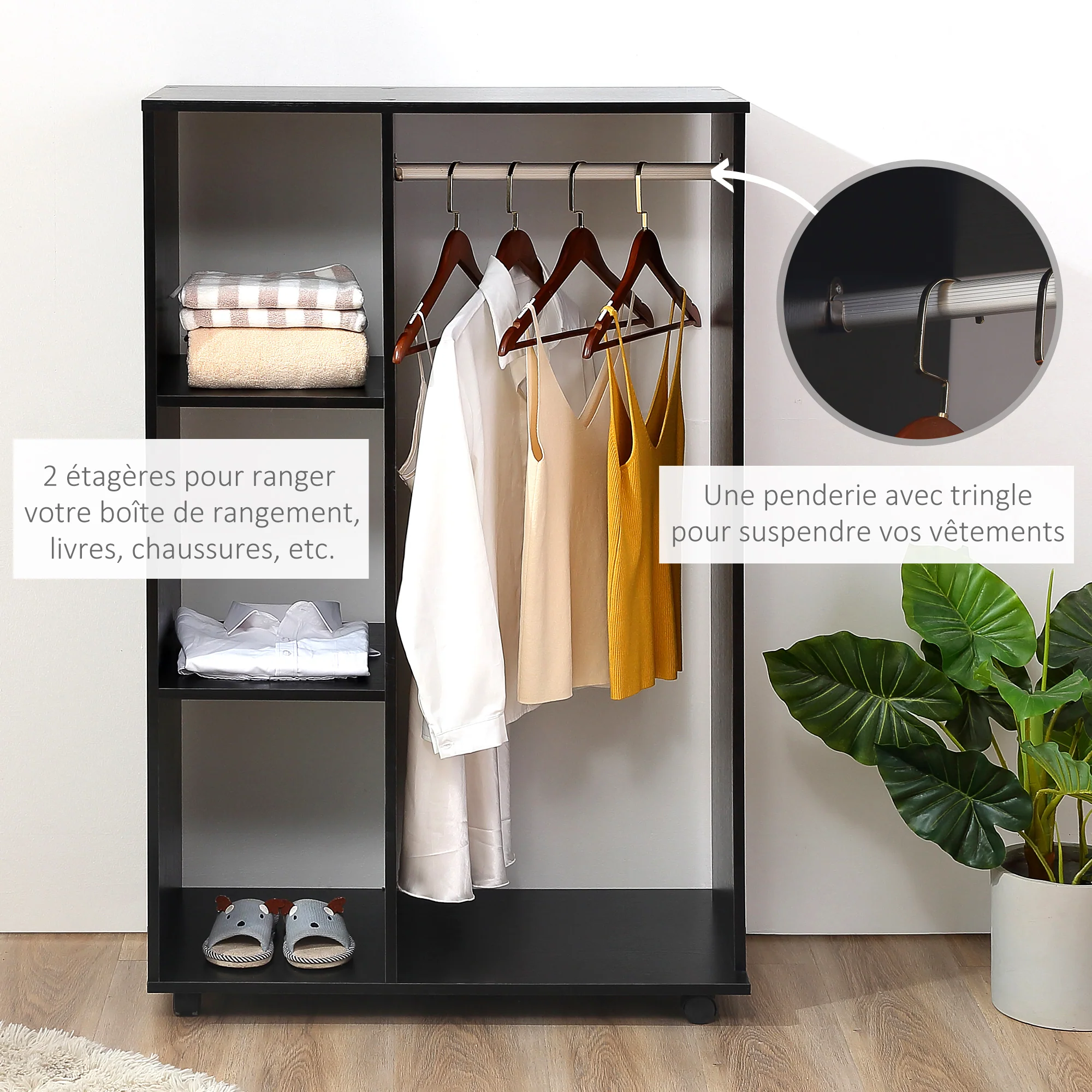 Armoire penderie Armoire de Rangement Mobile Panneaux de Particules Noir - Image 8