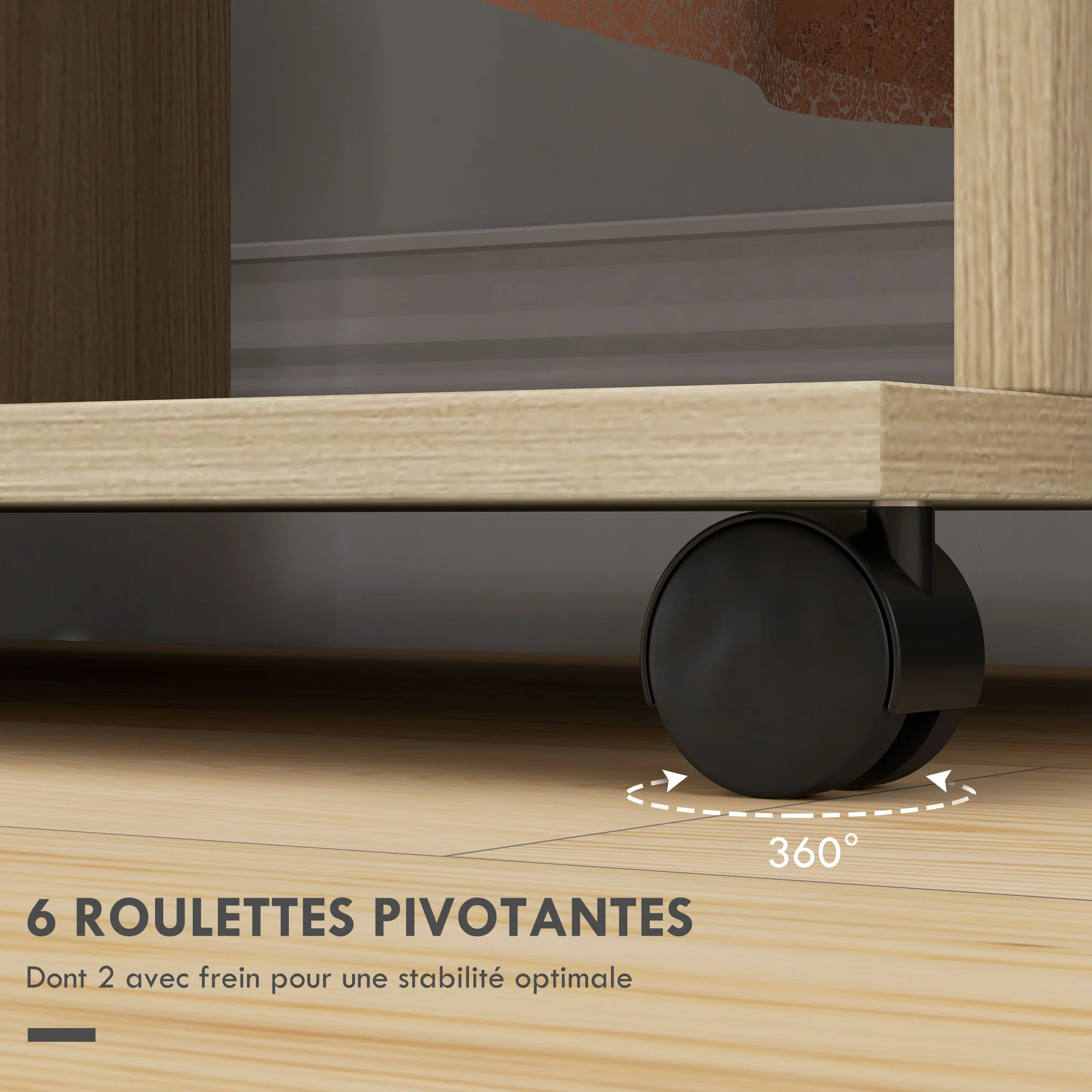 Armoire penderie Meuble de Rangement Mobile 6 roulettes 120L x 40l x 128H cm en bois Naturel - Image 7