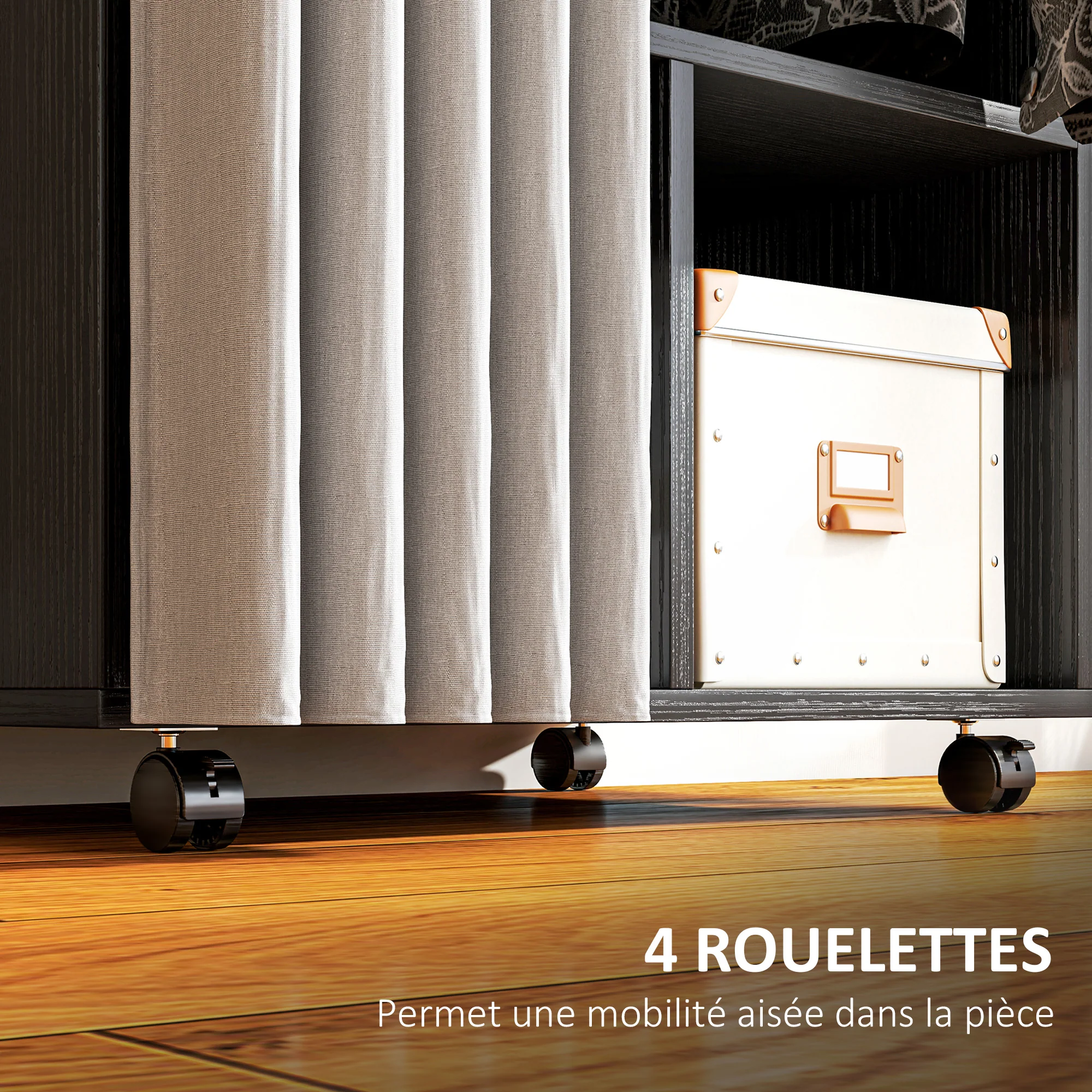 Armoire penderie mobile dressing avec rideau armoire de rangement 4 roulettes avec tringle de suspension et étagères, penderie vêtement roulant pour chambre à coucher, 60 x 40 x 128 cm, noir - Image 7
