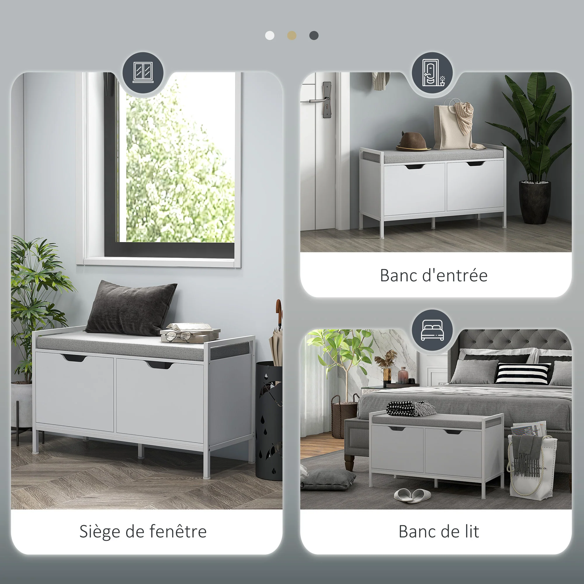 Banc à chaussures meuble à chaussures, 2 placards, meuble d'entrée avec coussin rembourrée, pour couloir, entrée, chambre, 84l x 35P x 50H cm, blanc - Image 8