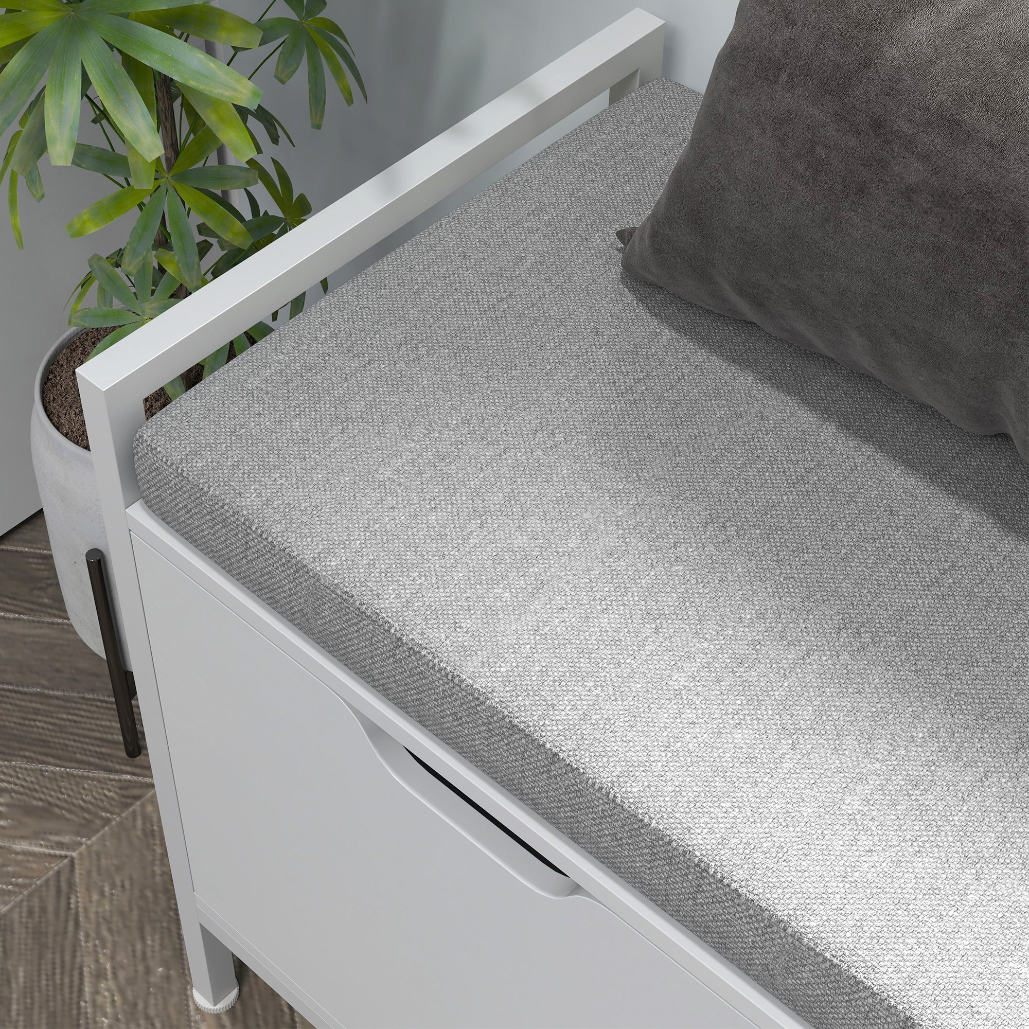 Banc à chaussures meuble à chaussures, 2 placards, meuble d'entrée avec coussin rembourrée, pour couloir, entrée, chambre, 84l x 35P x 50H cm, blanc - Image 9