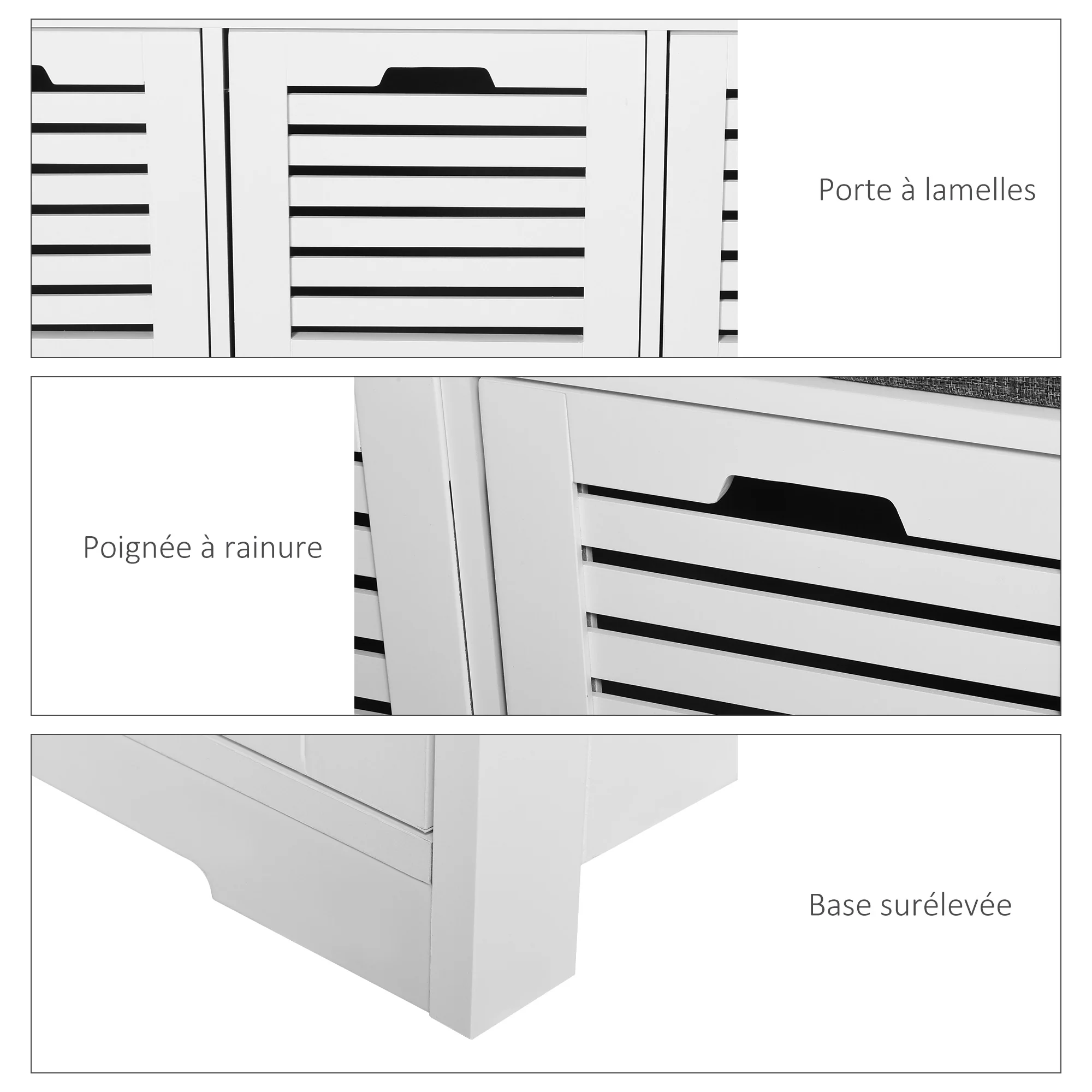 Banc à chaussures meuble à chaussures avec 3 tiroirs et coussin d'assise amovible, banc de rangement pour couloir, entrée, chambre, dim. 108l x 35P x 43H cm, blanc - Image 7