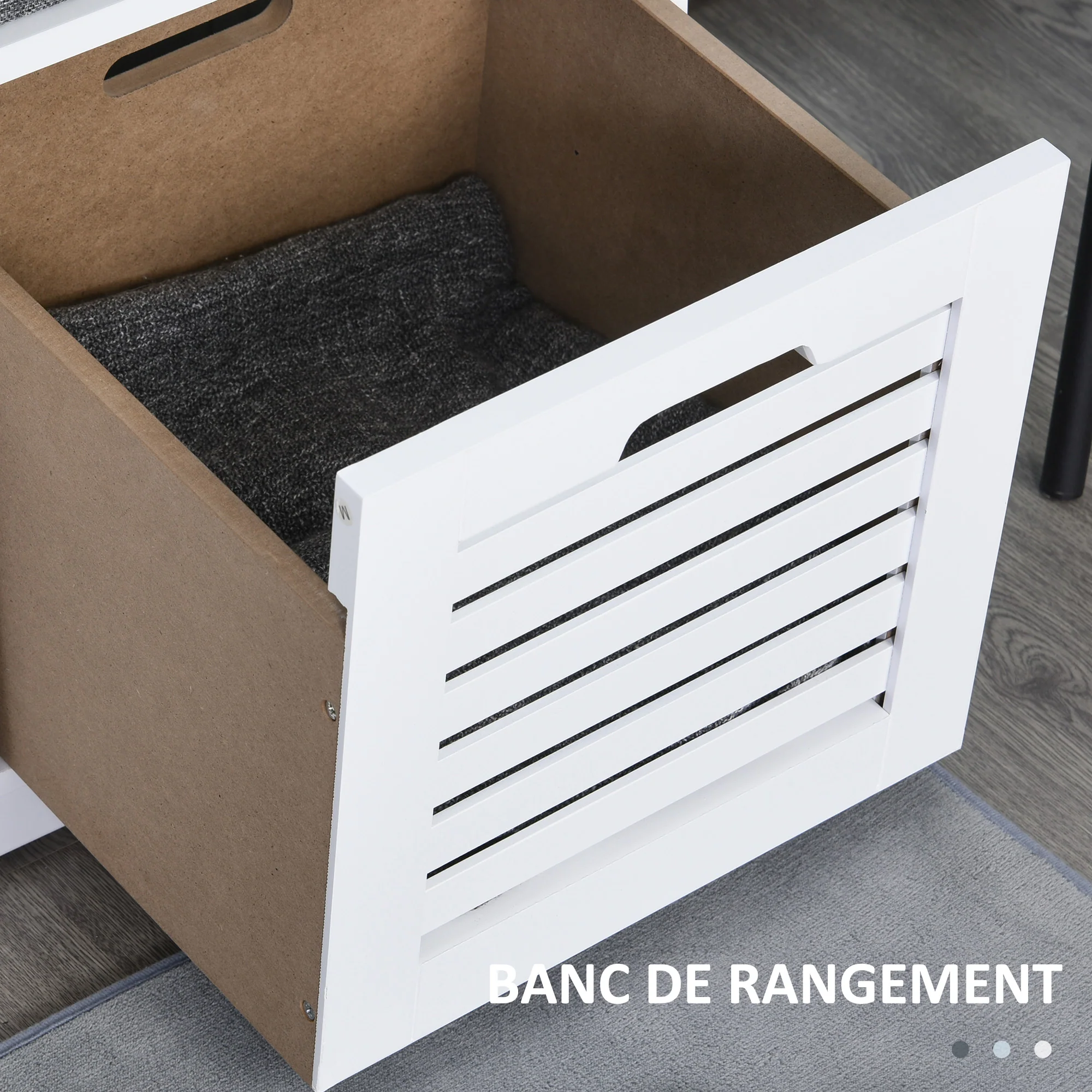 Banc à chaussures meuble à chaussures avec 3 tiroirs et coussin d'assise amovible, banc de rangement pour couloir, entrée, chambre, dim. 108l x 35P x 43H cm, blanc - Image 8
