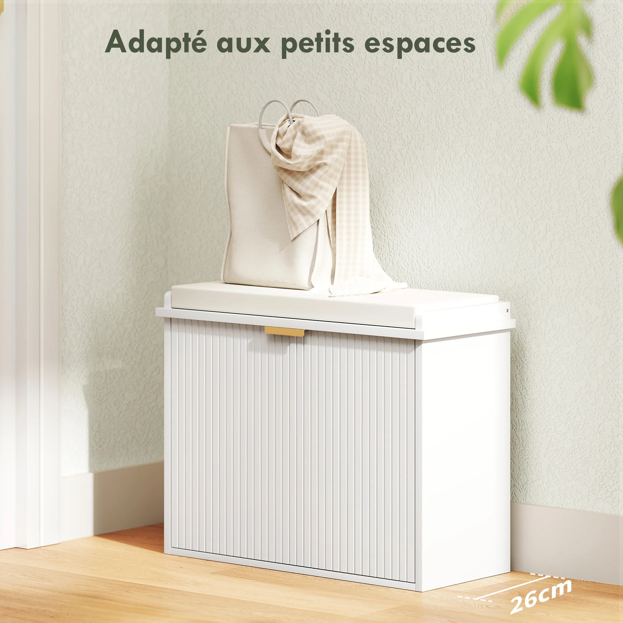 Banc à chaussures meuble à chaussures avec coussin d'assise rembourré et tiroir rabattable, banc d'entrée pour couloir, chambre, charge 120 KG, 62 x 26 x 47,5 cm, blanc - Image 5