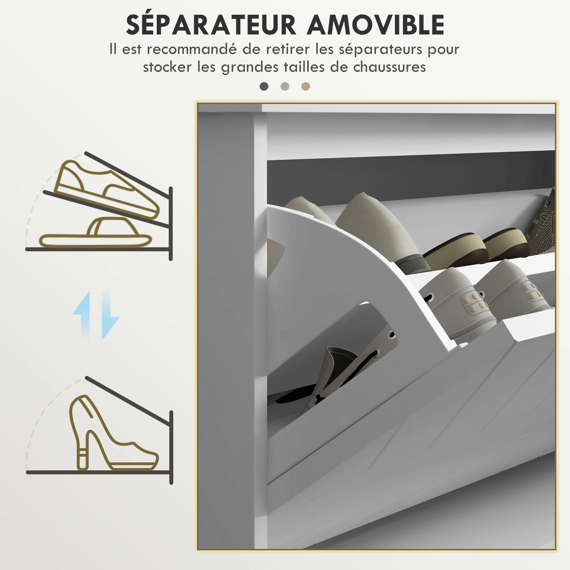 Banc à chaussures meuble à chaussures, meuble d'entrée avec tiroir rabattable, coussin d'assise et étagère réglable, pour couloir, entrée, chambre, 100 x 26 x 48 cm, blanc - Image 7