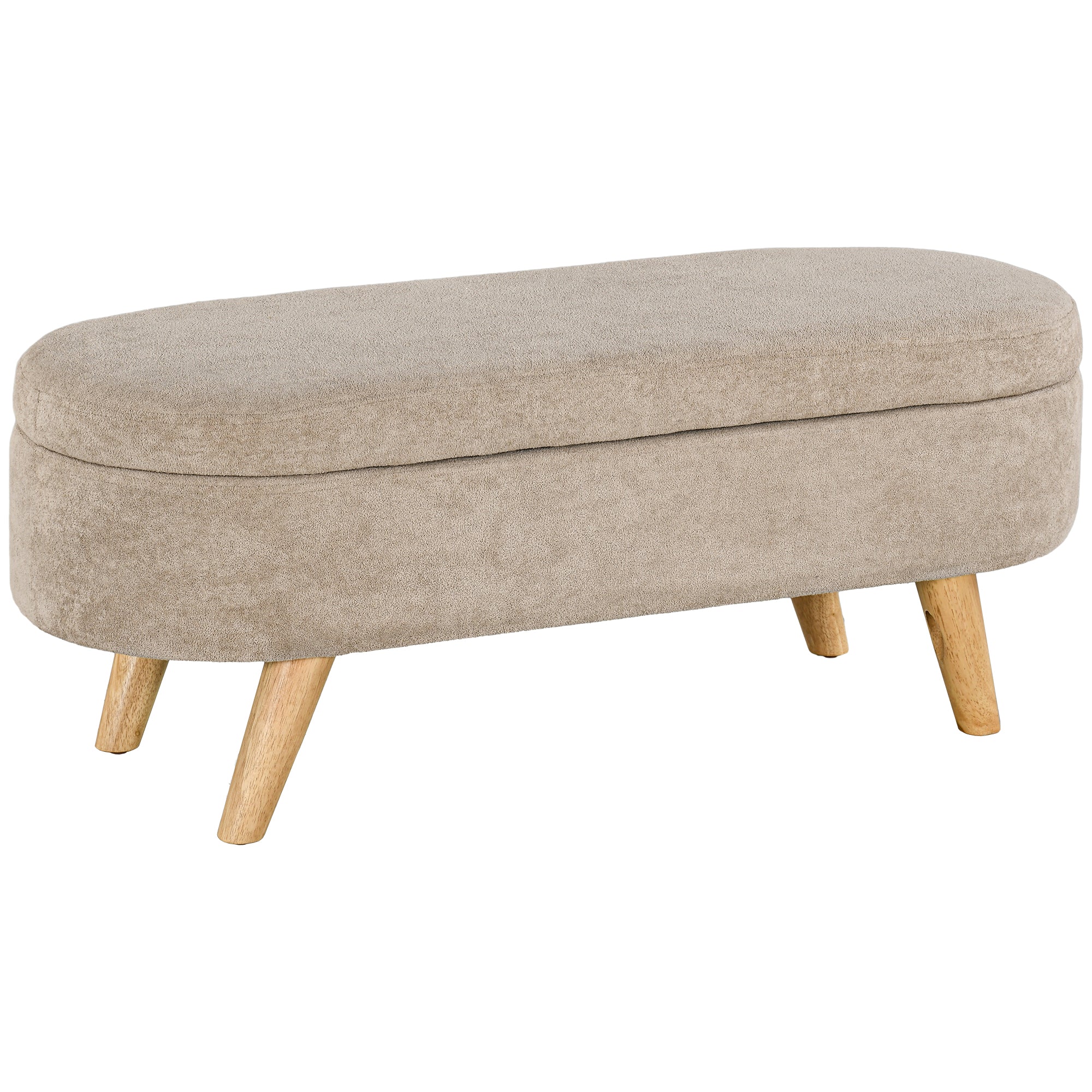 Banc banquette bout de lit coffre de rangement 2 en 1 en tissu avec pieds en bois 110l x 40P x 43H cm cm beige - Image 11