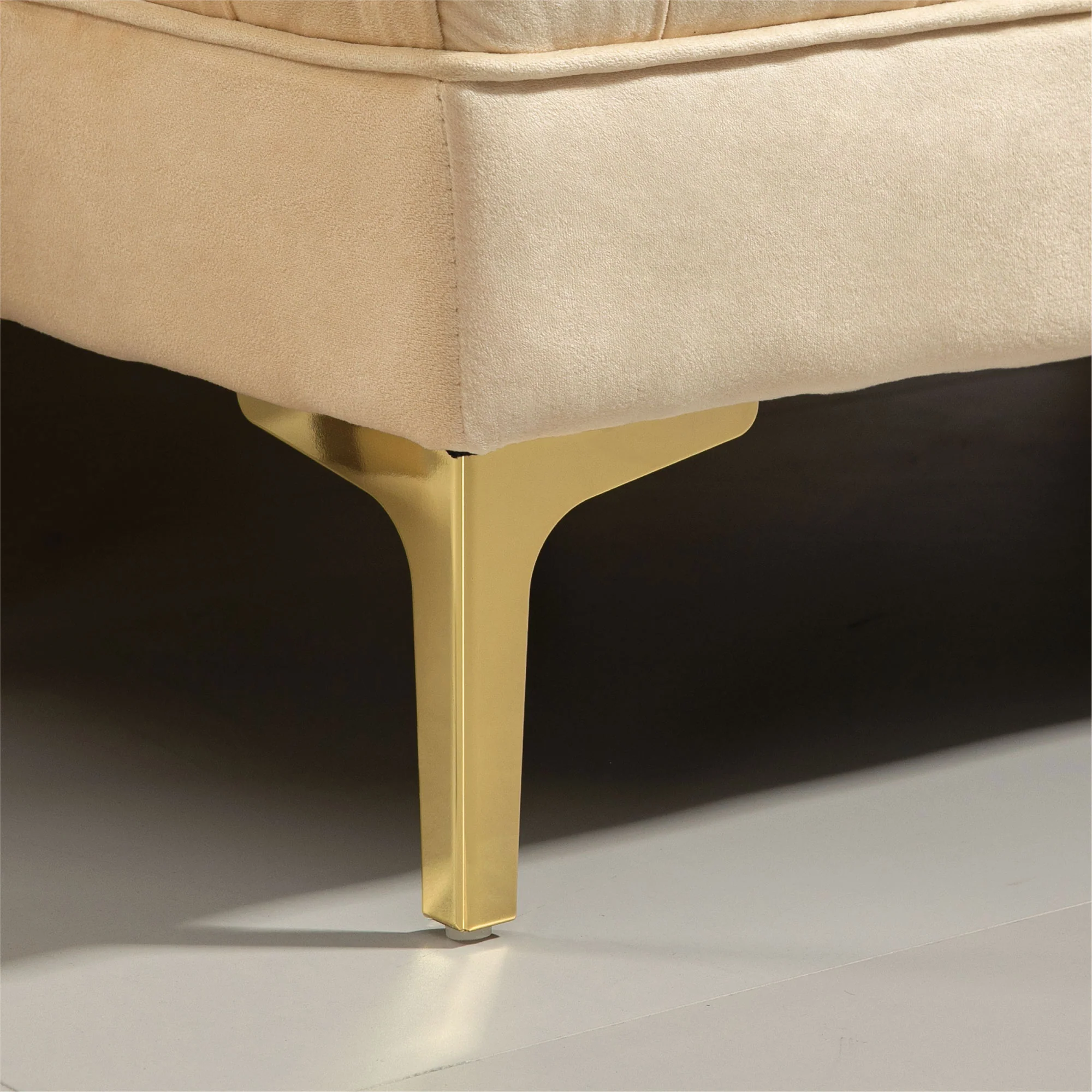 Banc banquette capitonnée bout de lit style classique chic dim. 118L x 45l x 42H cm piètement métal doré velours beige - Image 10