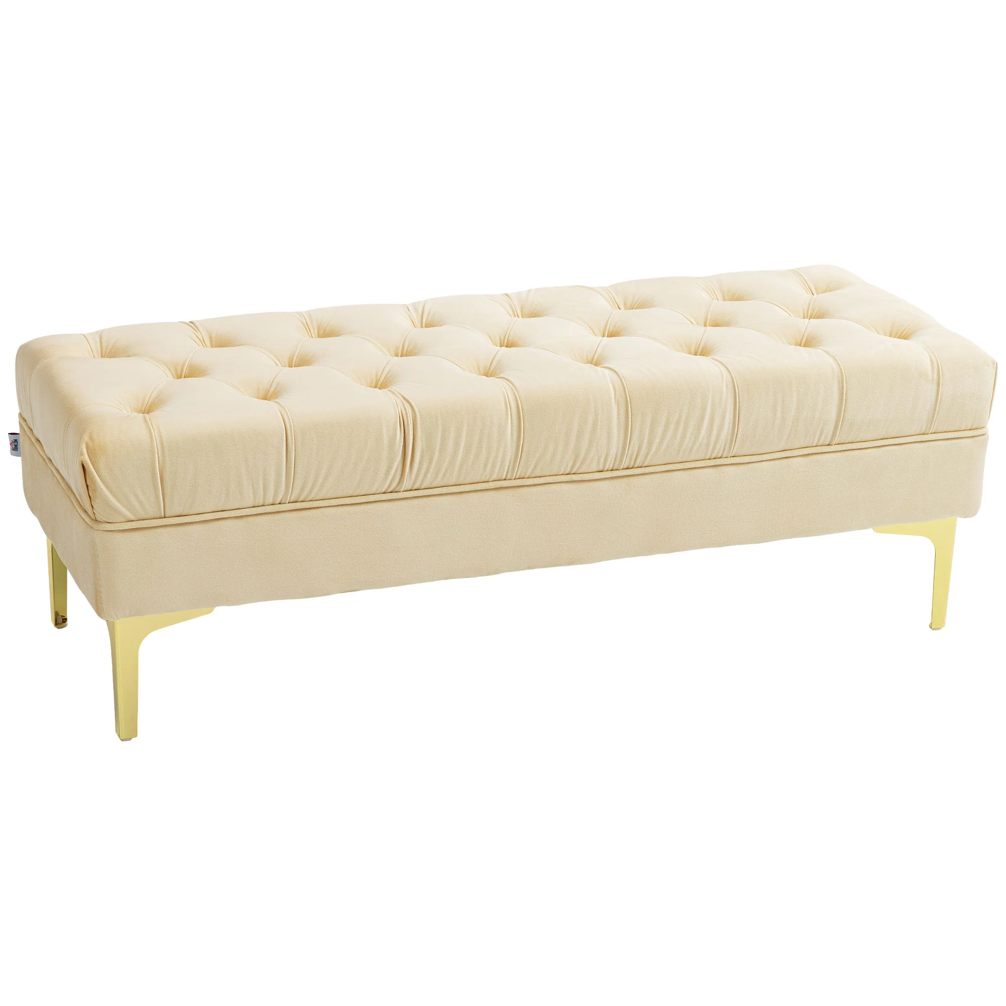 Banc banquette capitonnée bout de lit style classique chic dim. 118L x 45l x 42H cm piètement métal doré velours beige - Image 2