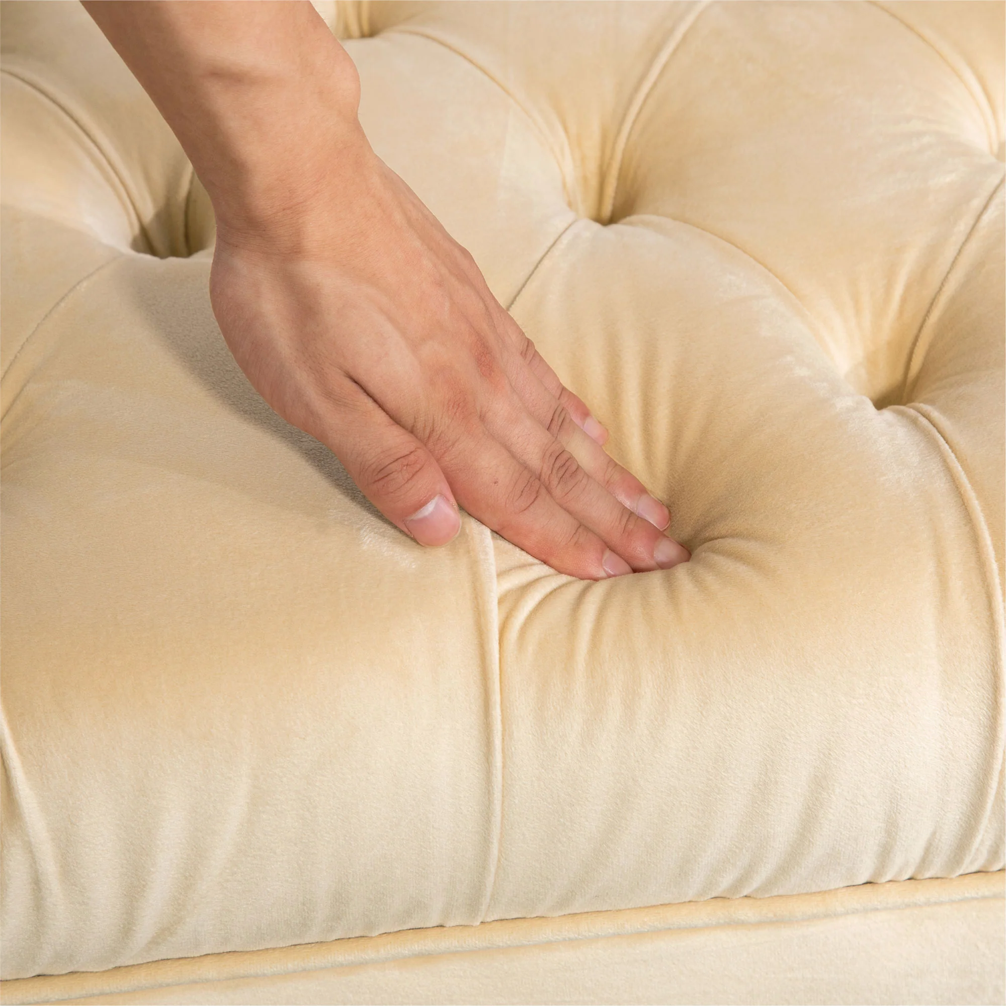 Banc banquette capitonnée bout de lit style classique chic dim. 118L x 45l x 42H cm piètement métal doré velours beige - Image 9