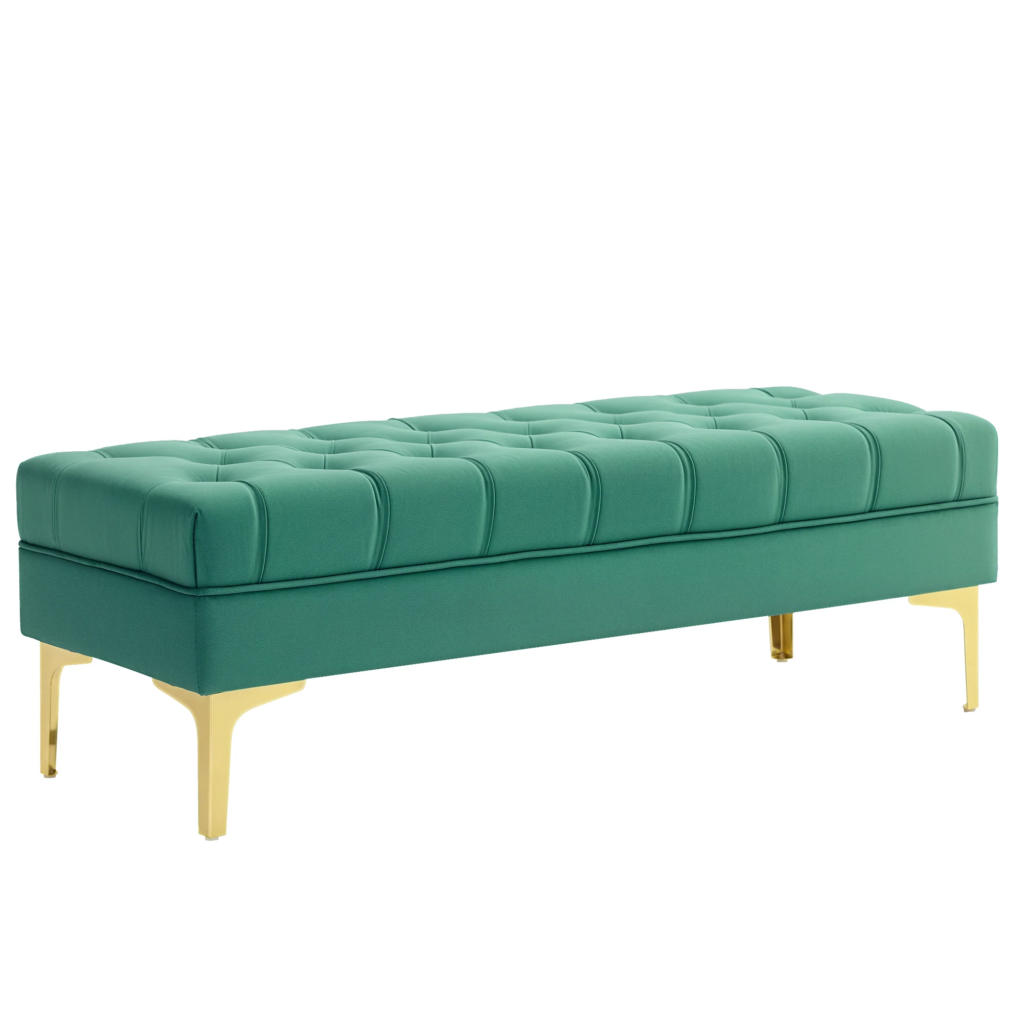 Banc banquette capitonnée bout de lit style classique chic dim. 118L x 45l x 42H cm piètement métal doré velours vert - Image 11