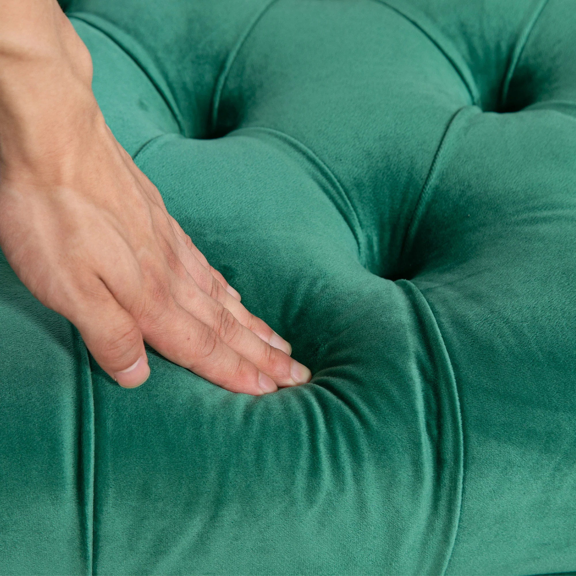 Banc banquette capitonnée bout de lit style classique chic dim. 118L x 45l x 42H cm piètement métal doré velours vert - Image 9