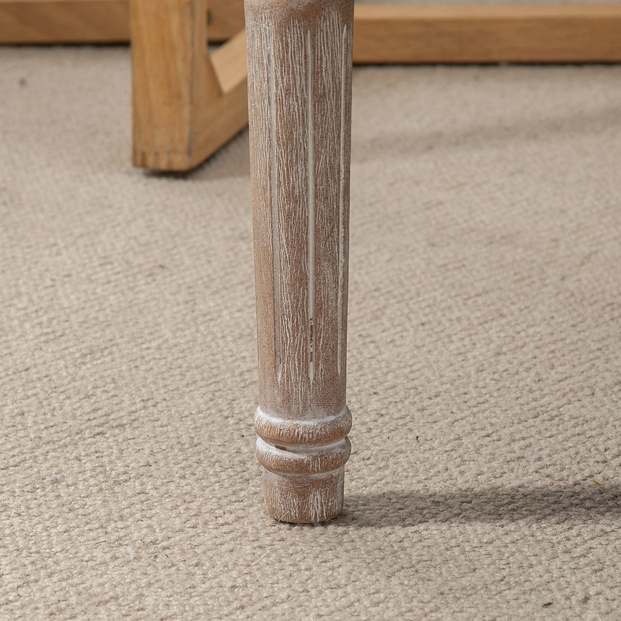 Banc Banquette classique capitonné 80cm bout de lit Rembourrée en lin - bois d'hévéa sculpté, patiné - beige - Image 9