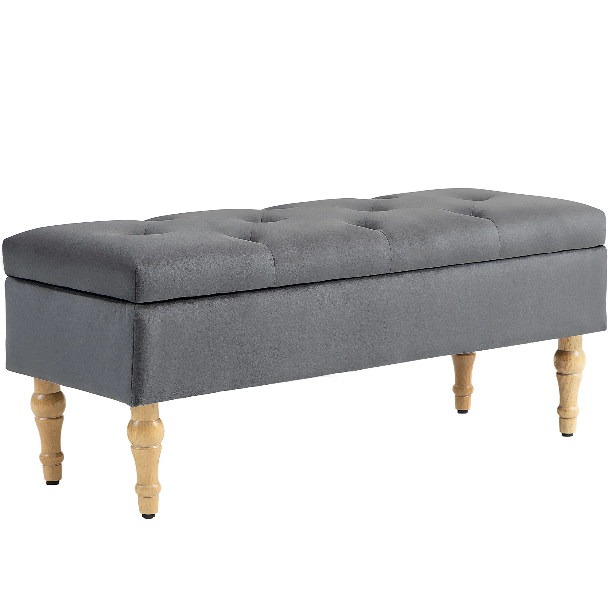 Banc coffre rangement 2 en 1 banquette en velours banc de rangement 38L style médiéval avec couvercle à charnière capitonné et pieds en bois pour couloir, salon, chambre, 102 x 38 x 41 cm, gris - Image 12