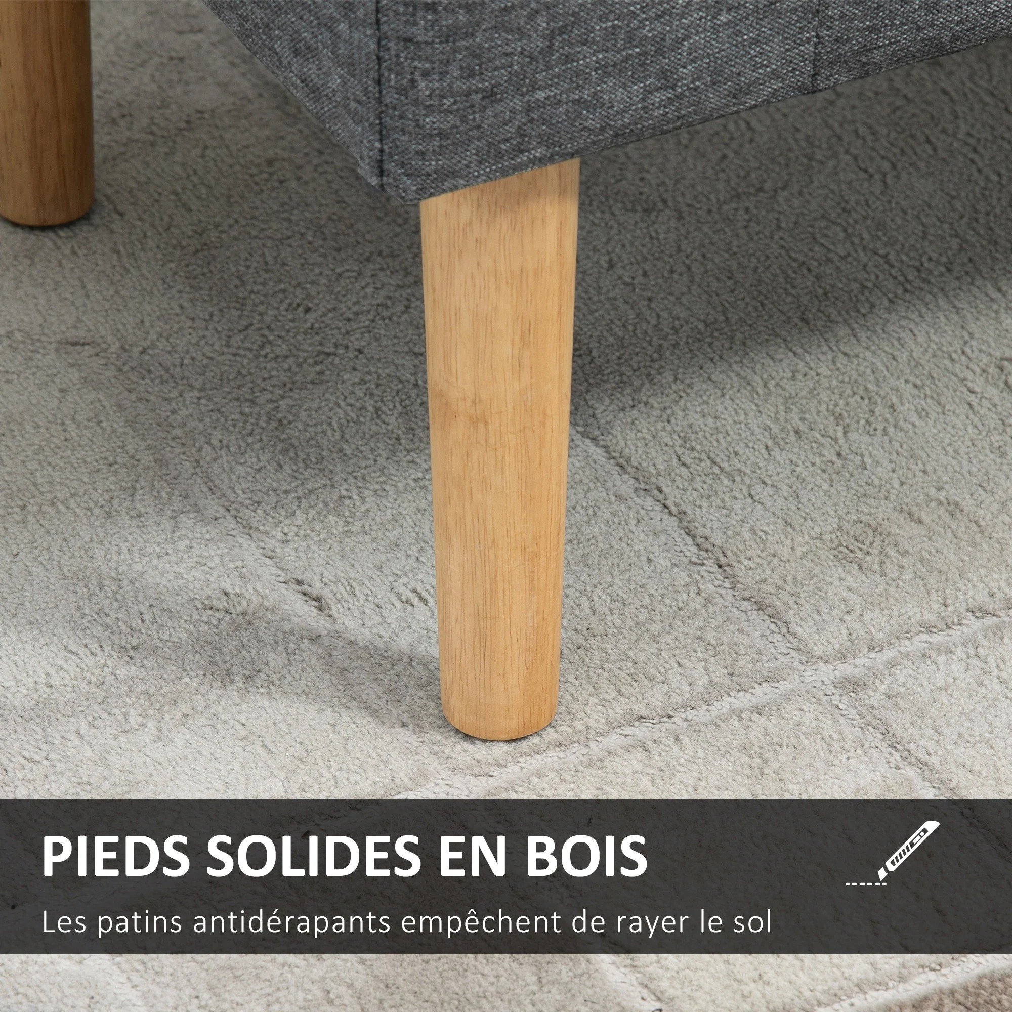 Banc coffre rangement capitonné banquette avec accoudoirs, banc de rangement pour la chambre à coucher, entrée, salon, charge 130 Kg dim. 116 x 44 x 58 cm gris foncé - Image 6