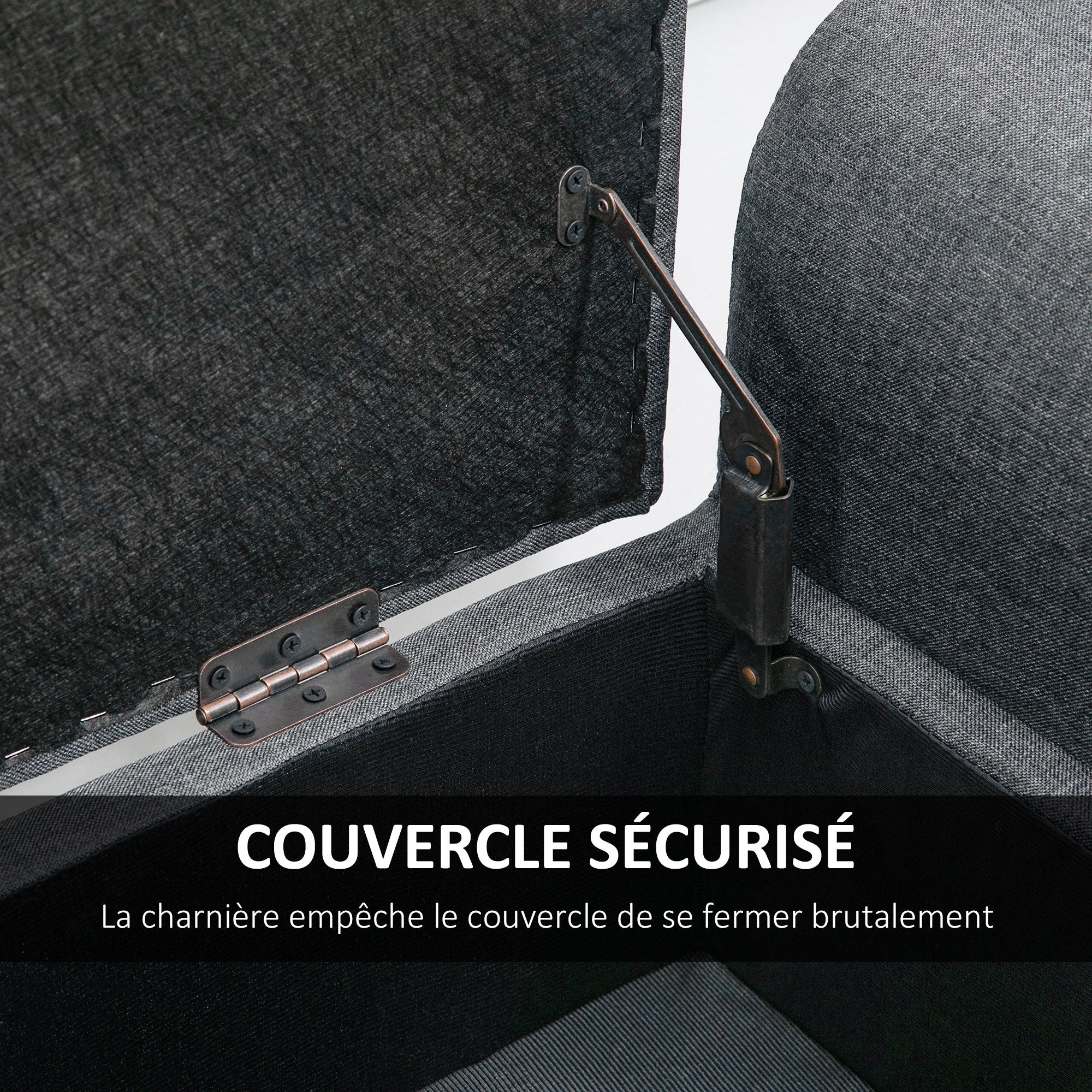 Banc coffre rangement capitonné banquette avec accoudoirs, banc de rangement pour la chambre à coucher, entrée, salon, charge 130 Kg dim. 116 x 44 x 58 cm gris foncé - Image 8