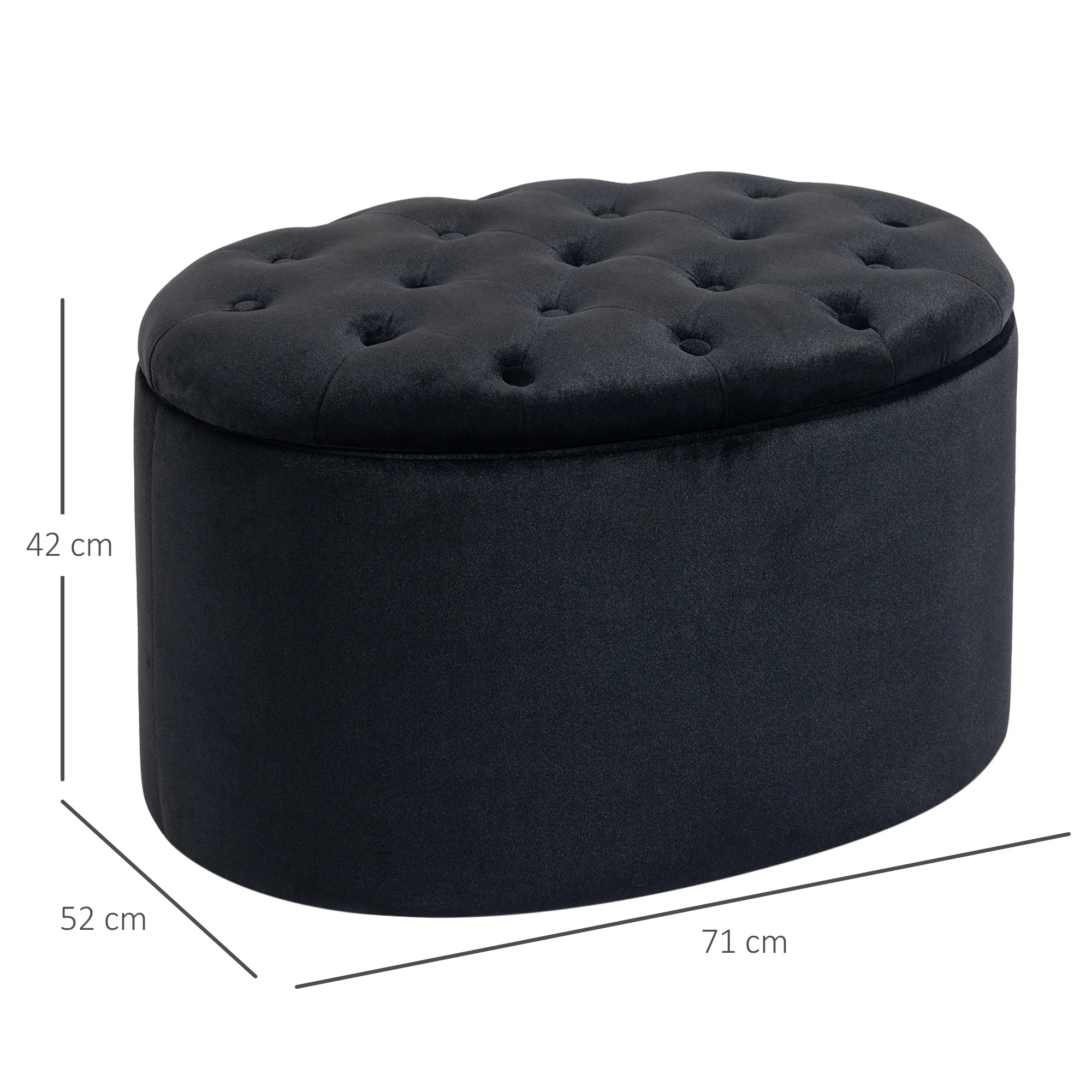 Banc coffre rangement, tabouret ovale, banc de rangement, pouf repose-pieds en tissu effet velours, pour la chambre à coucher, entrée, salon, 71 x 52 x 42 cm, noir - Image 4