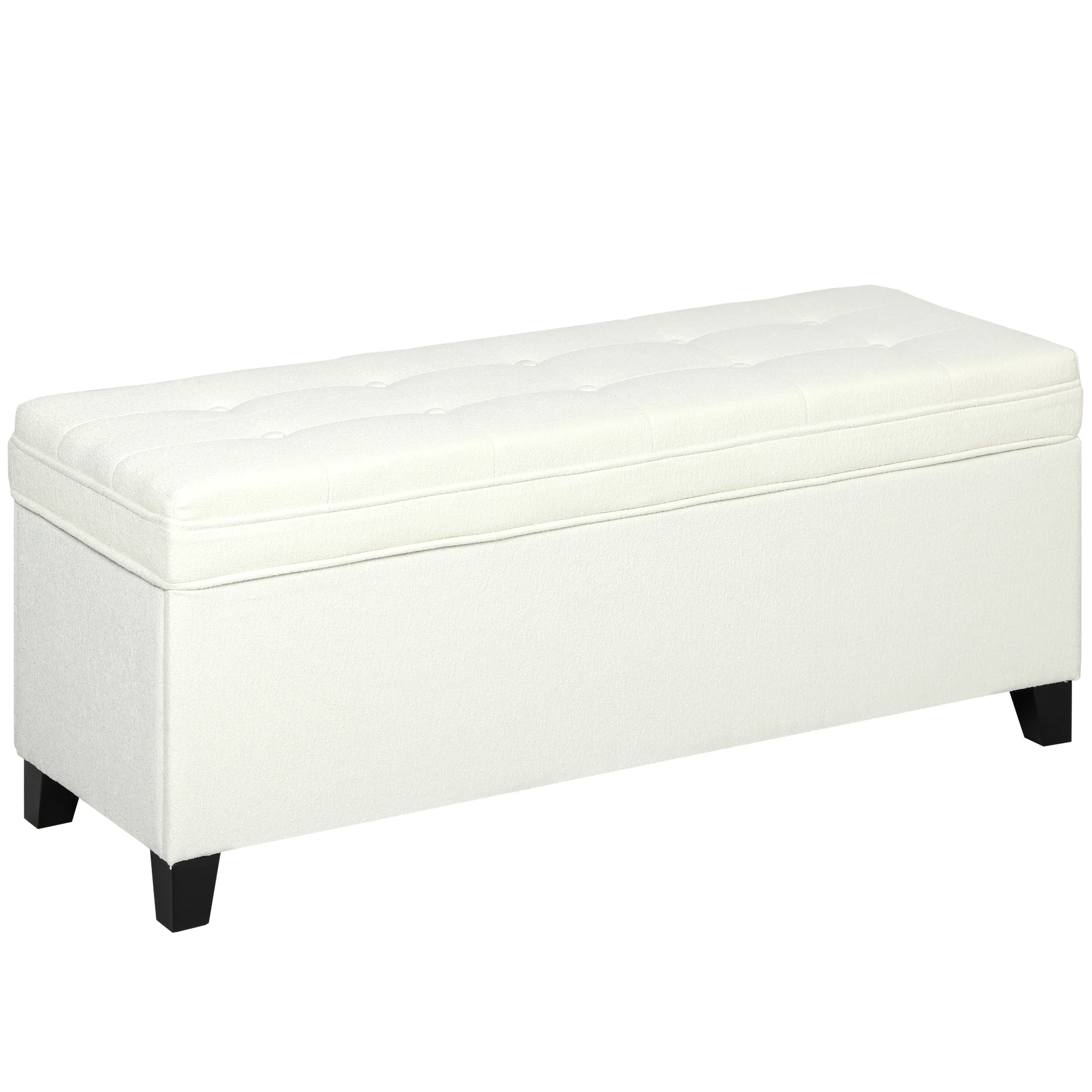 Banc de rangement 112L banquette bout de lit coffre de rangement avec siège capitonné, tissu de lin, pour salon, chambre, entrée, 120 x 40 x 48 cm, crème - Image 11