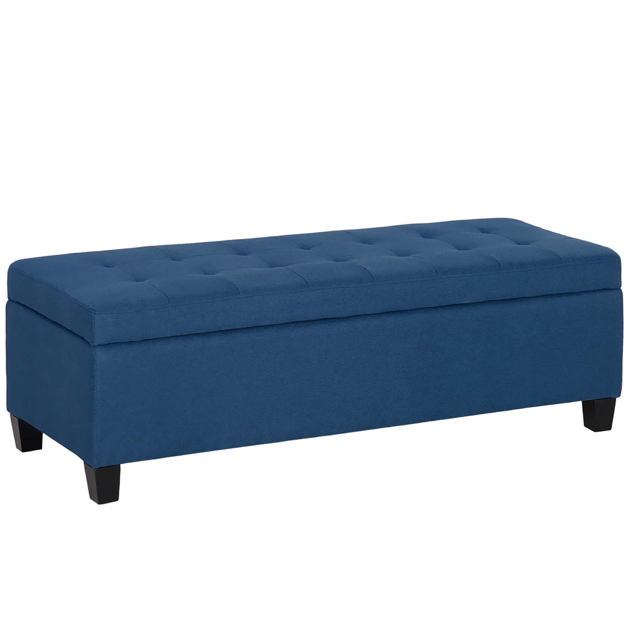 Banc de rangement 94,5L banquette bout de lit coffre de rangement avec siège capitonné en tissu aspect lin et pieds en bois, pour salon, chambre, entrée, 125 x 49 x 41,5 cm, bleu - Image 2