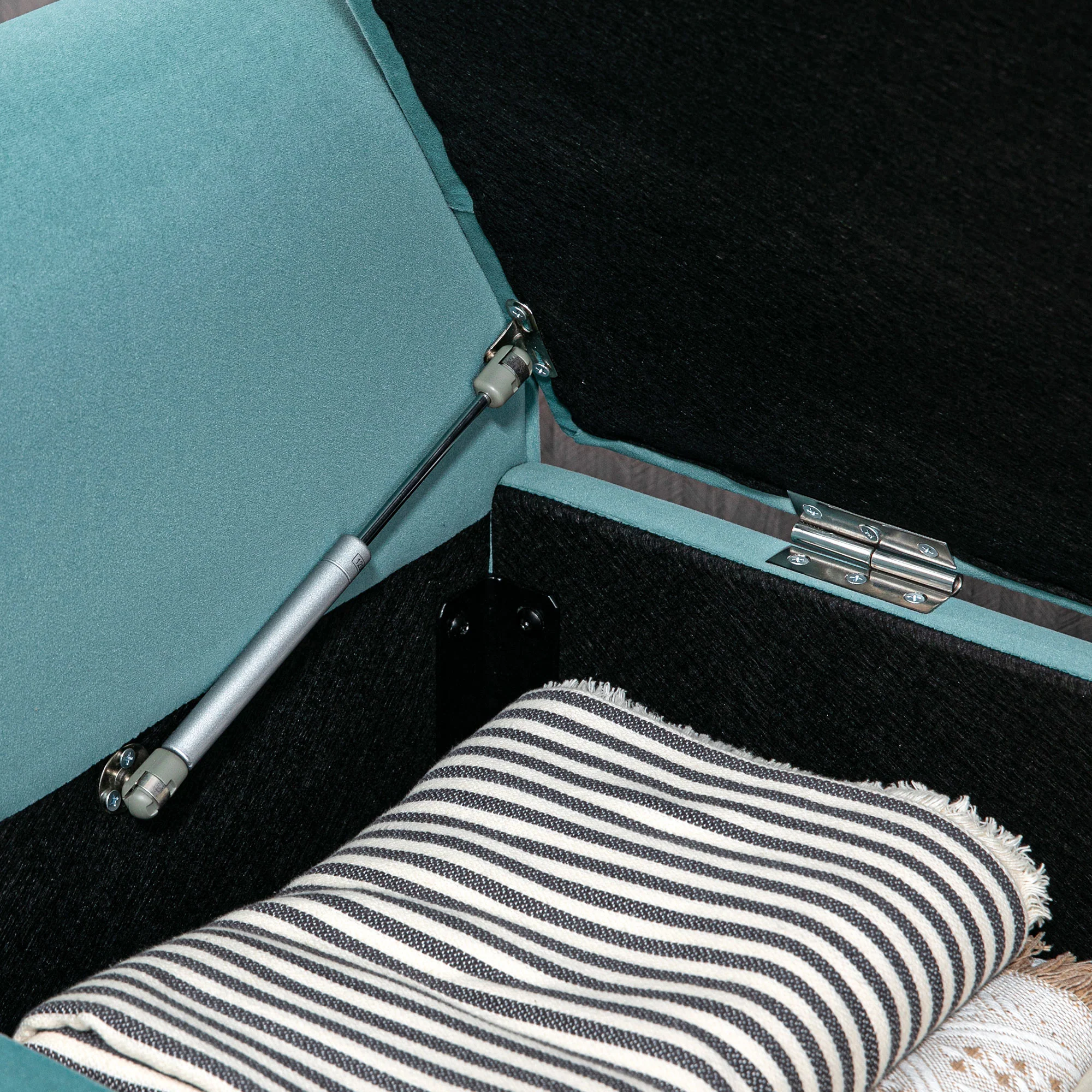Banc de rangement bout de lit avec accoudoirs, coffre de rangement en tissu velours rembourré et capitonné, charge jusqu'à 220 kg, pour salon, chambre, entrée, 126 x 48,5 x 57 cm, vert - Image 9