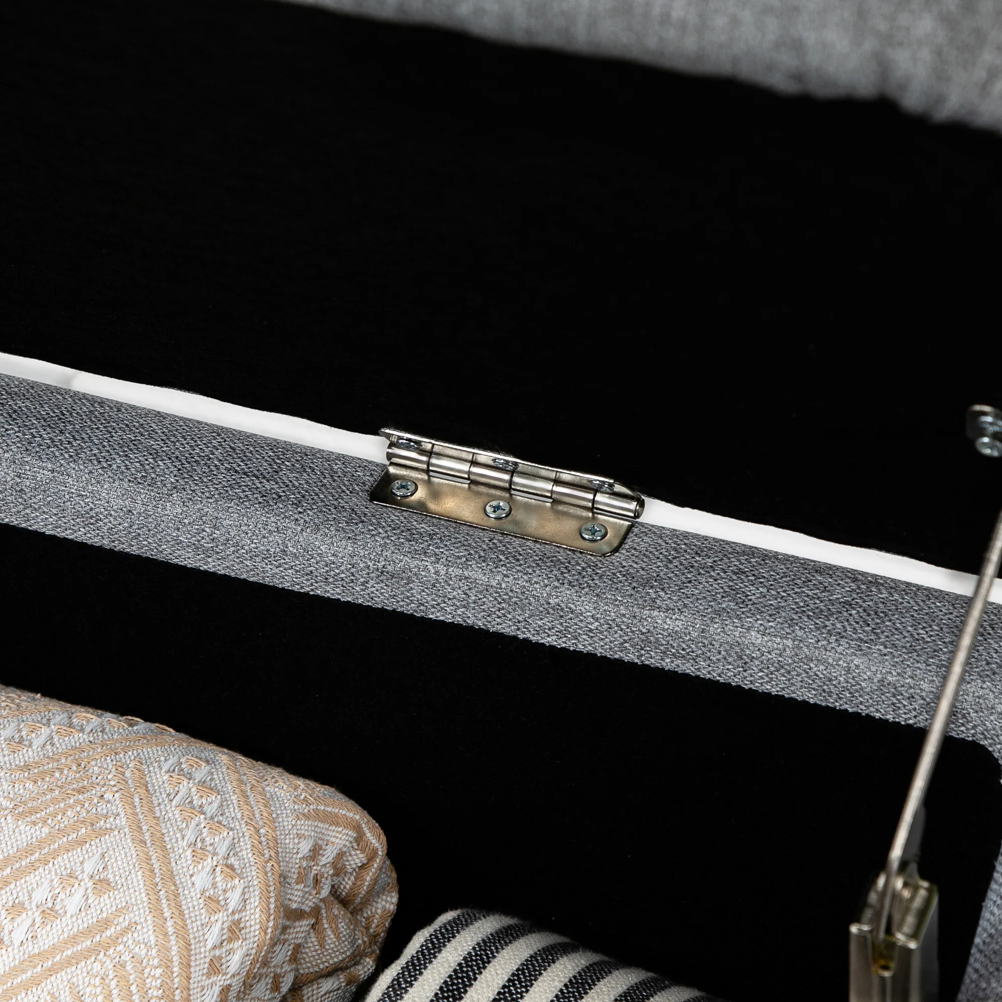 Banc de rangement, bout de lit, coffre de rangement en tissu avec pieds en acier noir, 101 x 38,5 x 44,5 cm, gris - Image 10