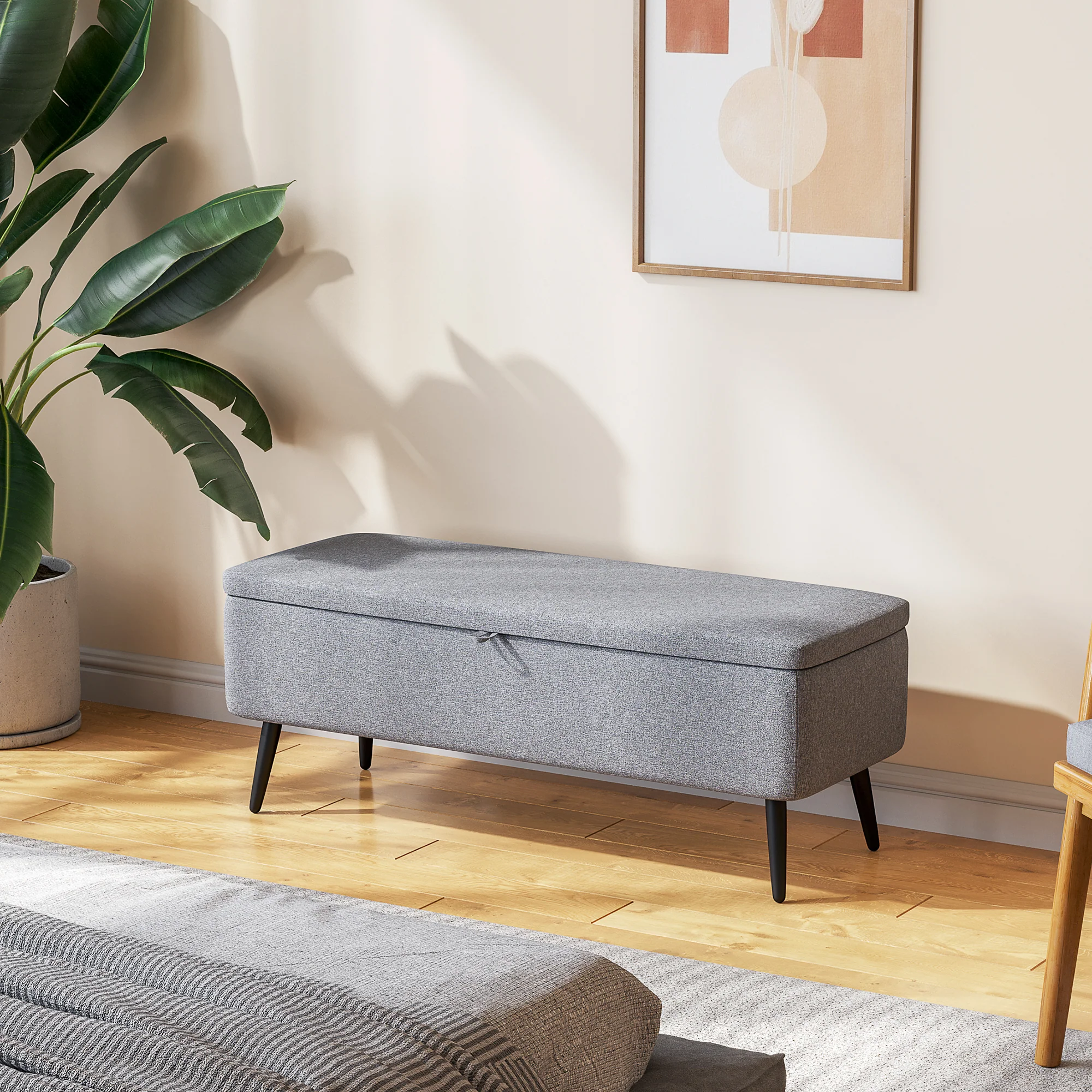 Banc de rangement, bout de lit, coffre de rangement en tissu avec pieds en acier noir, 101 x 38,5 x 44,5 cm, gris - Image 3
