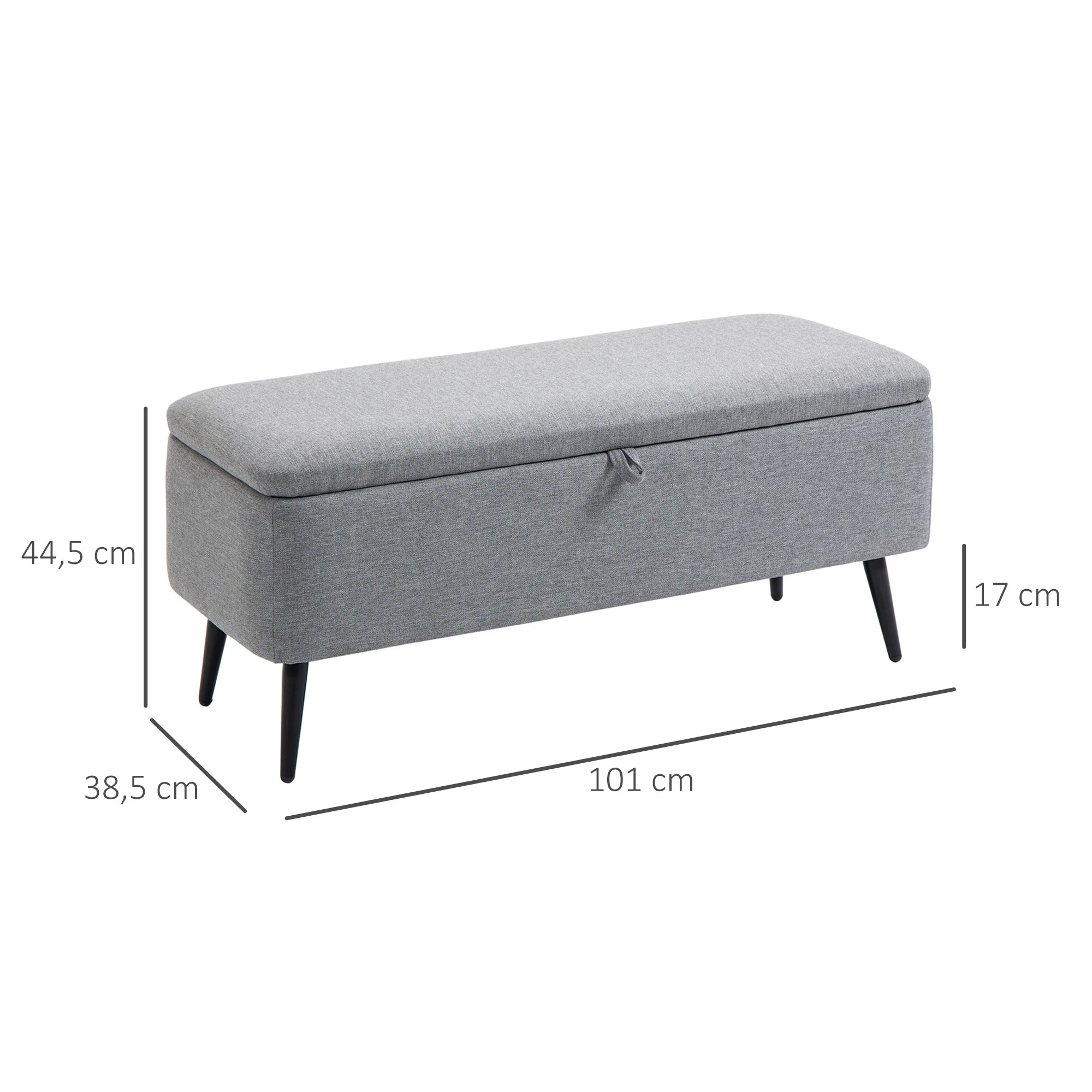 Banc de rangement, bout de lit, coffre de rangement en tissu avec pieds en acier noir, 101 x 38,5 x 44,5 cm, gris - Image 4
