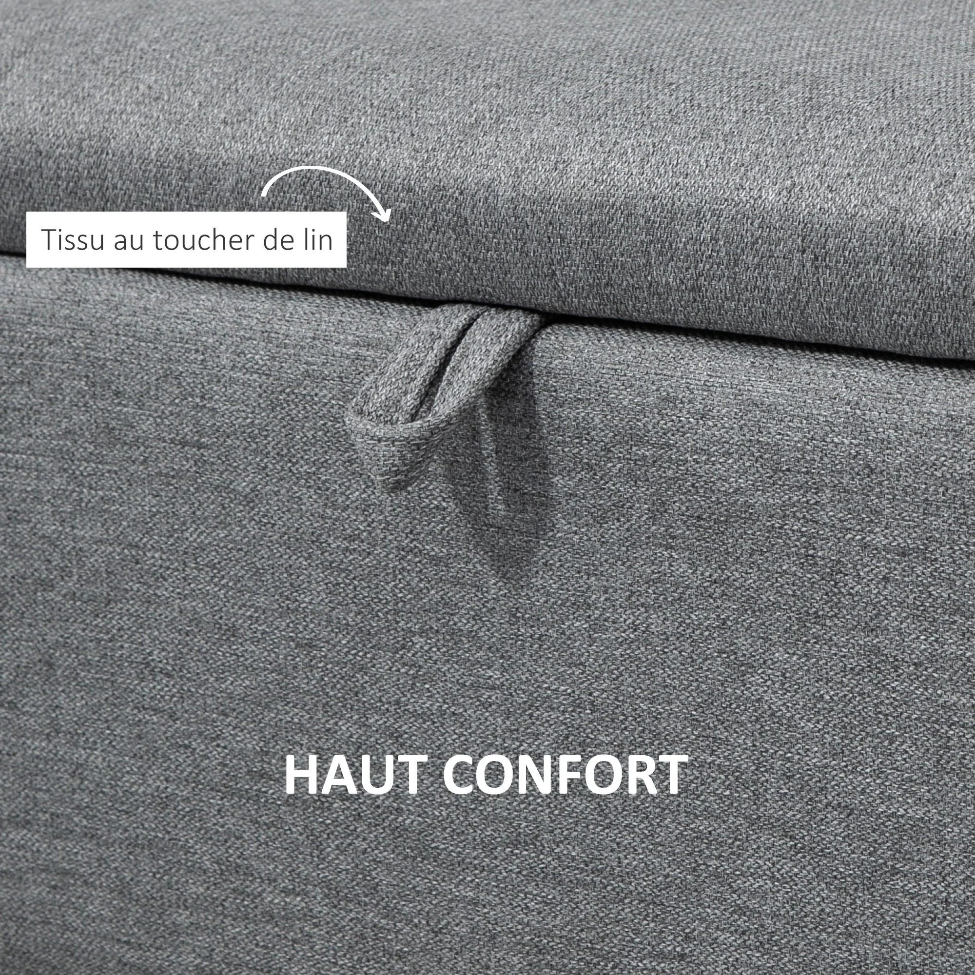 Banc de rangement, bout de lit, coffre de rangement en tissu avec pieds en acier noir, 101 x 38,5 x 44,5 cm, gris - Image 7