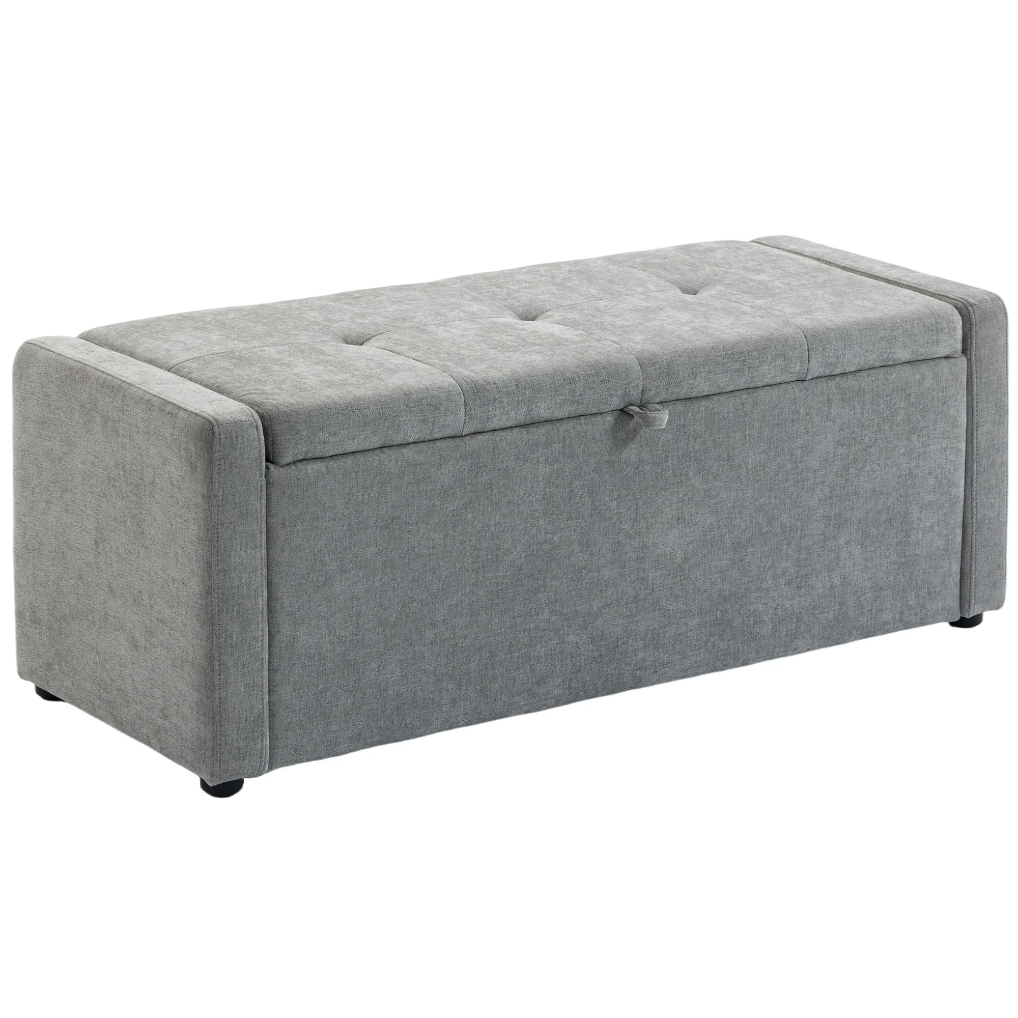Banc de rangement, bout de lit, repose-pieds rembourré en lin avec assise large et confortable, coffre de rangement pour salon, chambre, entrée, 122 x 48 x 44 cm, gris clair - Image 12