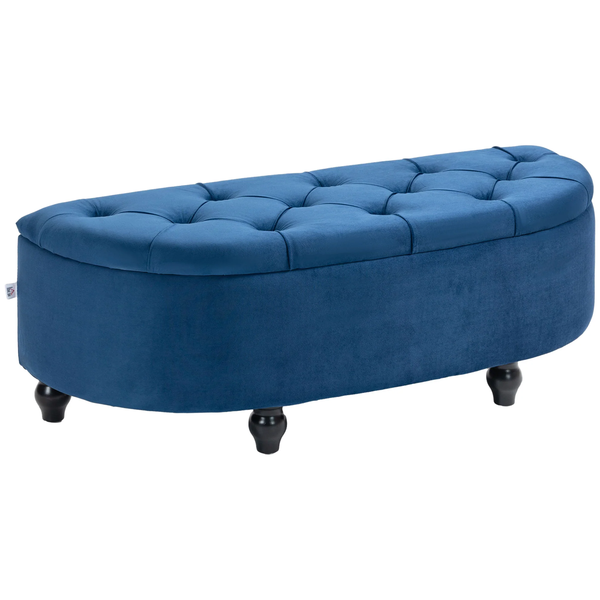Banc de rangement, coffre de rangement design capitonné demi-cercle bout de lit avec revêtement velours, pieds en bois d'hévéa, pour salon, chambre, entrée, 120 x 46 x 42 cm, bleu - Image 2