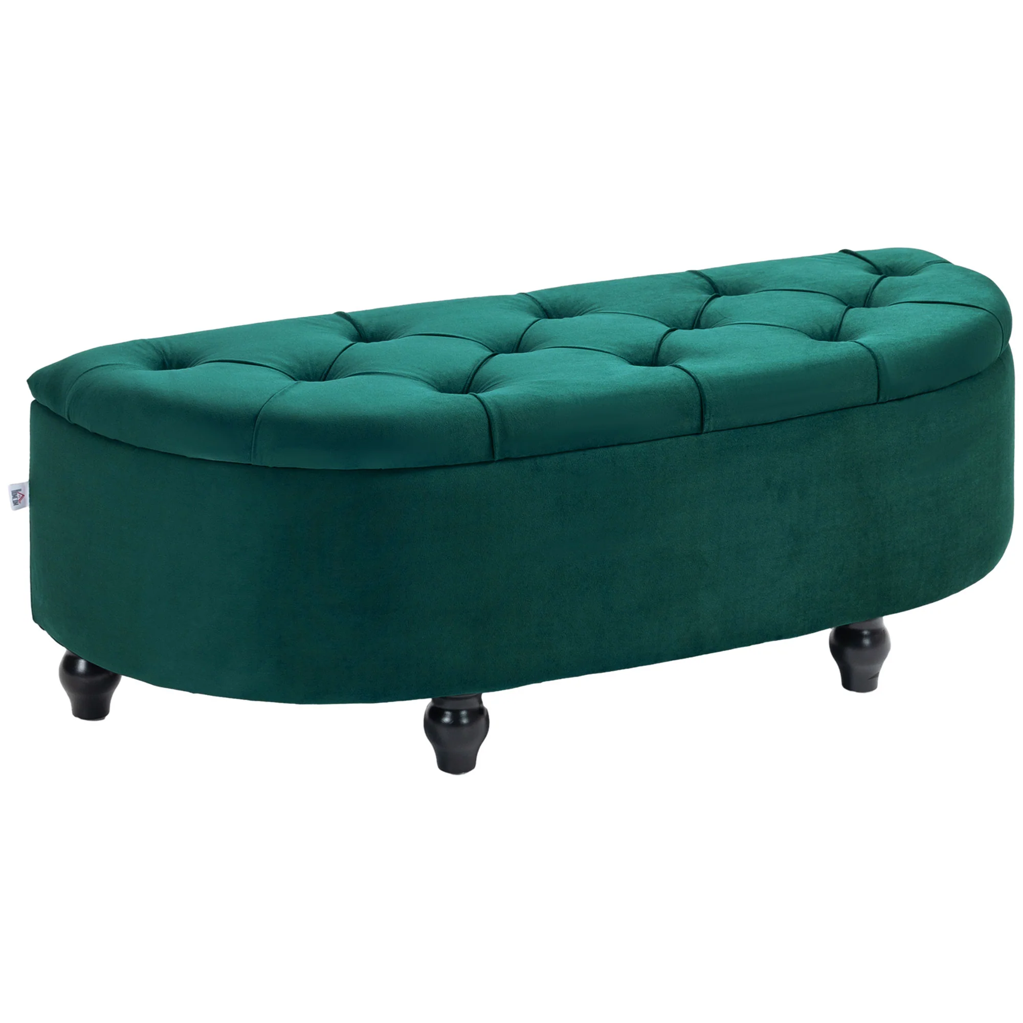 Banc de rangement, coffre de rangement design capitonné demi-cercle bout de lit avec revêtement velours, pieds en bois d'hévéa, pour salon, chambre, entrée, 120 x 46 x 42 cm, vert - Image 2