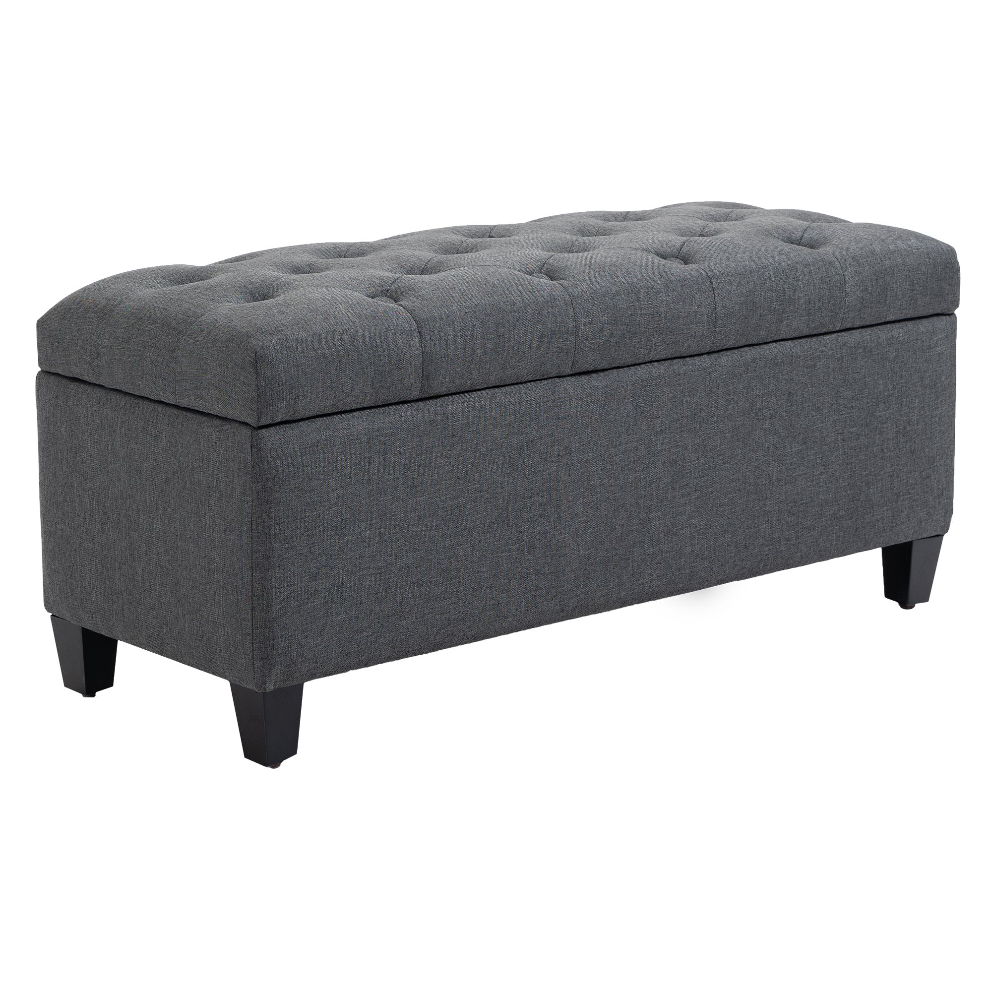 Banc de rangement pouf salon bout de lit capitonné coffre de rangement repose-pieds pour salon, chambre, entrée, 100 x 40 x 44 cm, gris foncé - Image 2