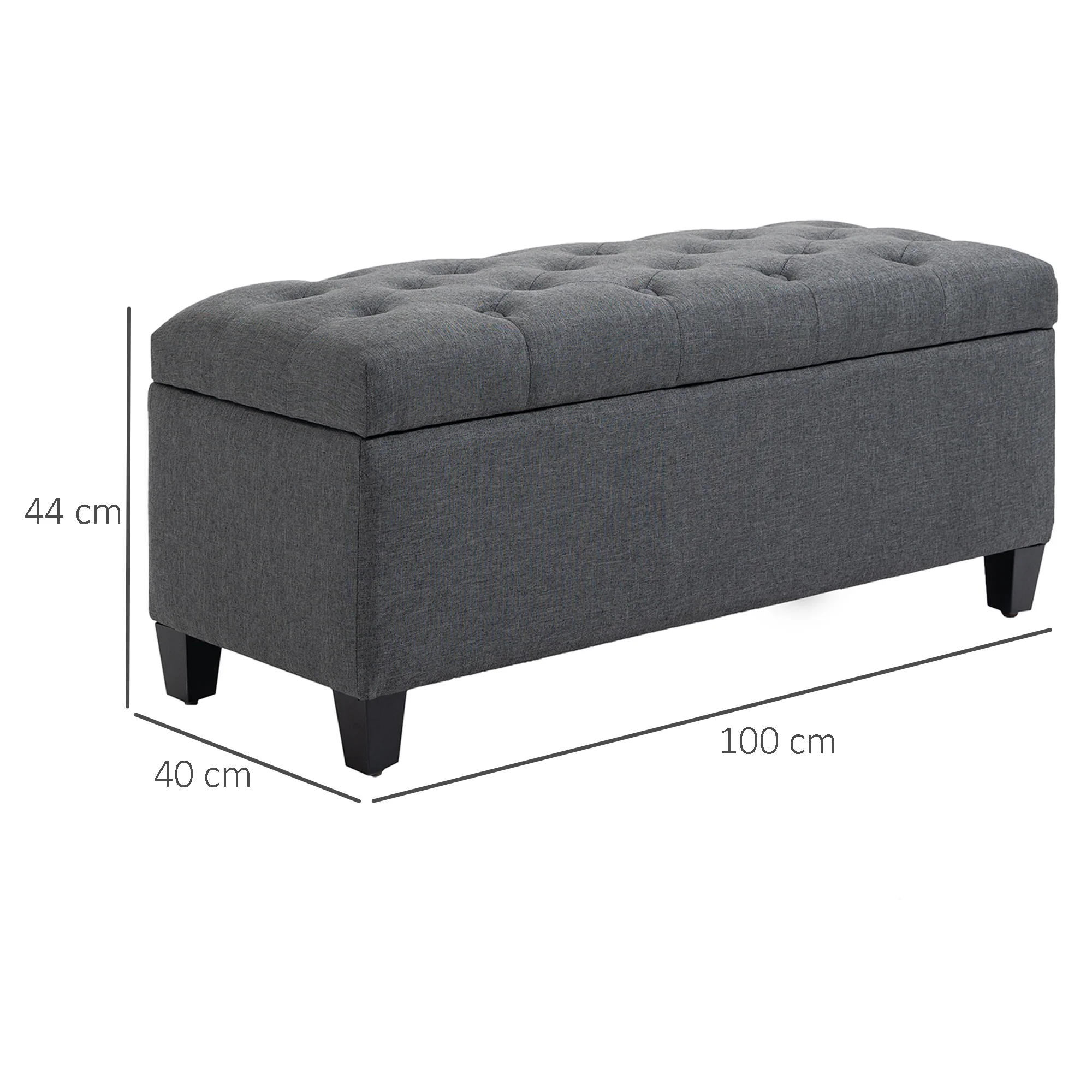 Banc de rangement pouf salon bout de lit capitonné coffre de rangement repose-pieds pour salon, chambre, entrée, 100 x 40 x 44 cm, gris foncé - Image 4