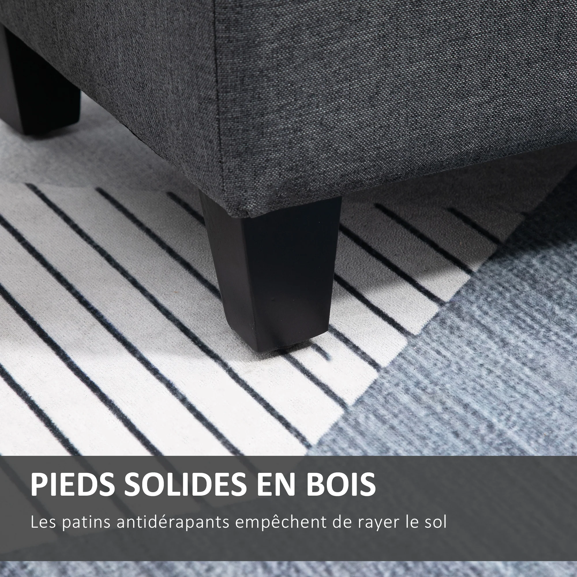 Banc de rangement pouf salon bout de lit capitonné coffre de rangement repose-pieds pour salon, chambre, entrée, 100 x 40 x 44 cm, gris foncé - Image 6