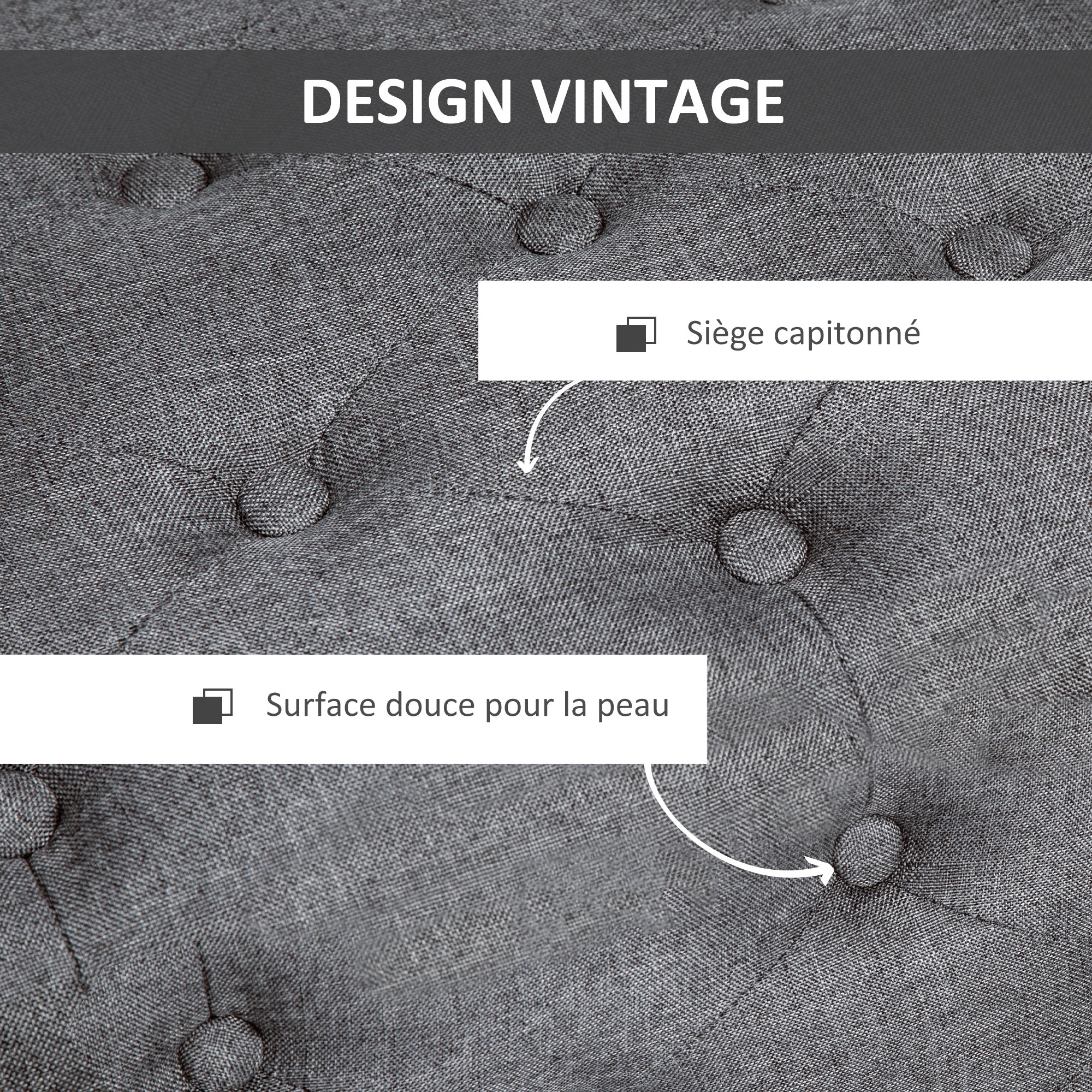 Banc de rangement pouf salon bout de lit capitonné coffre de rangement repose-pieds pour salon, chambre, entrée, 100 x 40 x 44 cm, gris foncé - Image 7