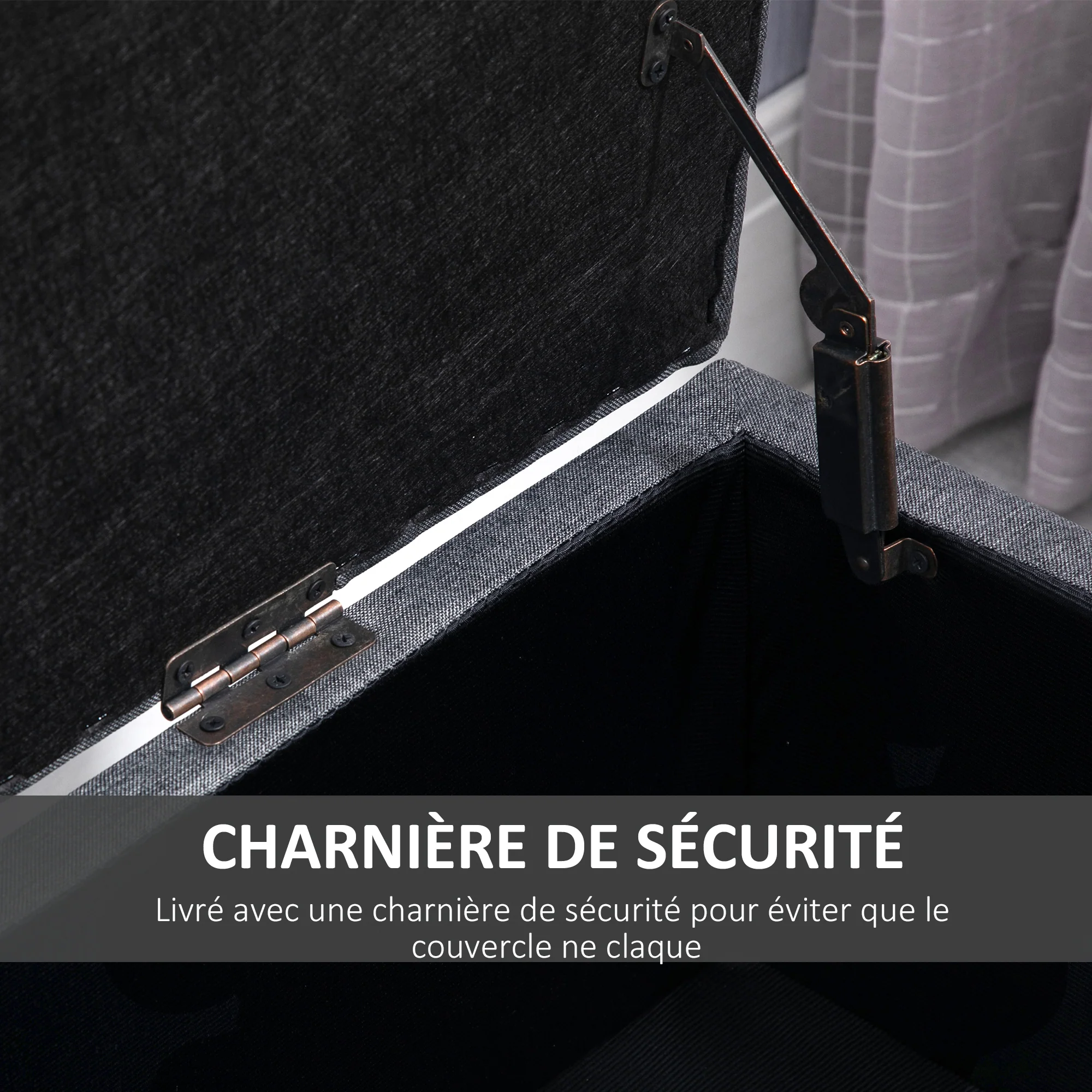 Banc de rangement pouf salon bout de lit capitonné coffre de rangement repose-pieds pour salon, chambre, entrée, 100 x 40 x 44 cm, gris foncé - Image 8