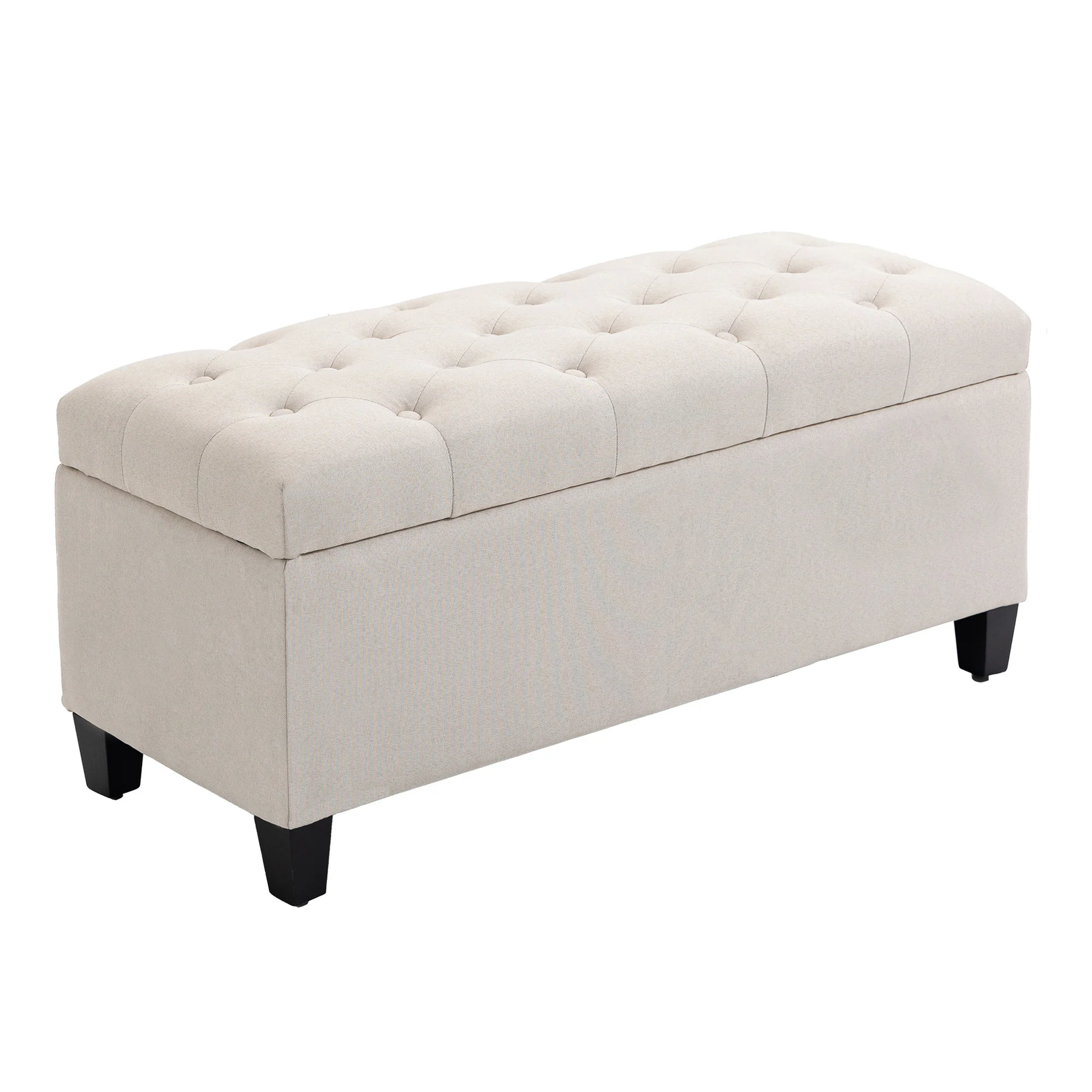 Banc de rangement pouf salon bout de lit capitonné coffre de rangement repose-pieds pour salon, chambre, entrée, 100 x 40 x 44 cm, blanc - Image 11