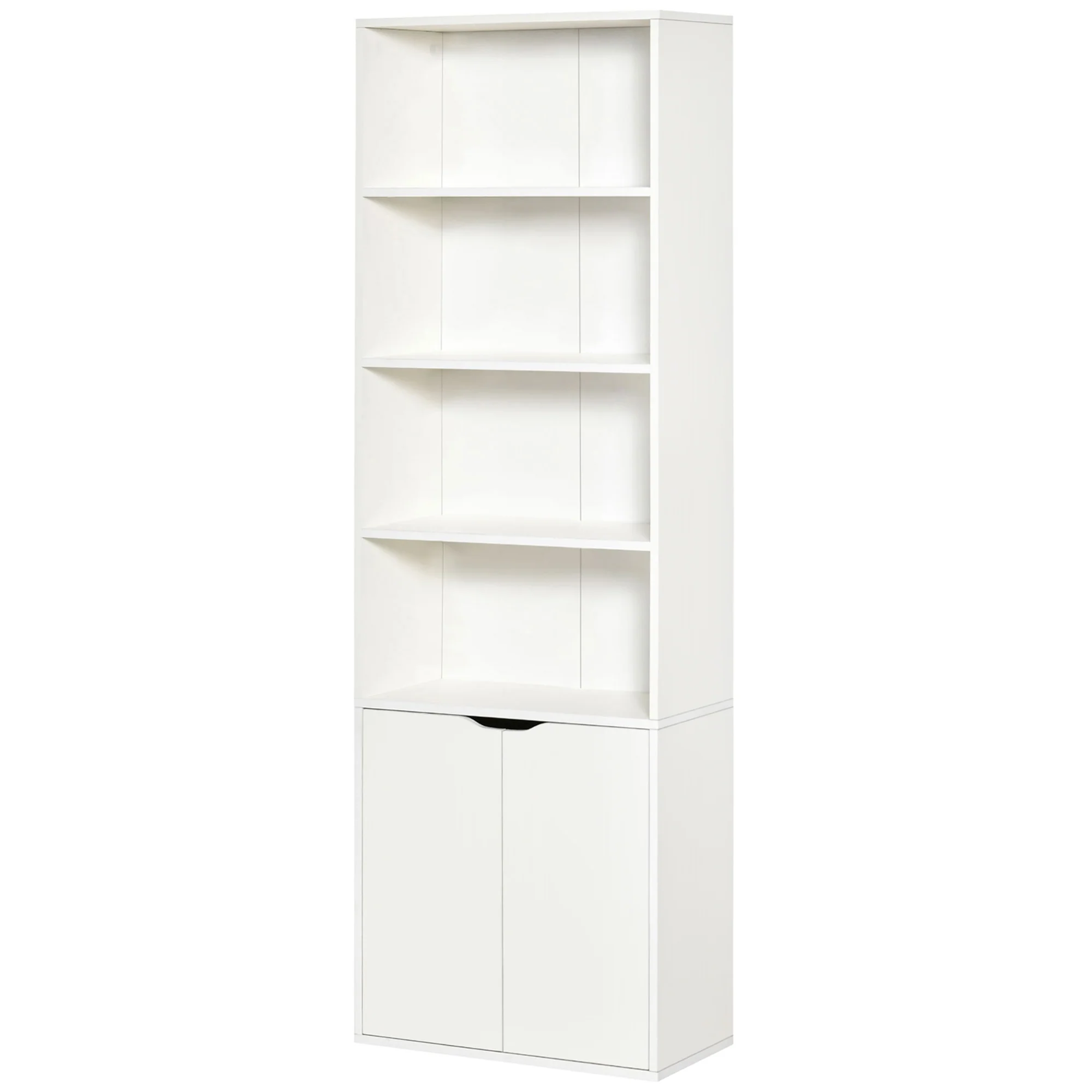 Bibliothèque à 6 niveaux, meuble de rangement, étagère à livres 59 x 29 x 180 cm avec 4 compartiments ouverts et 2 portes, étagère de rangement pour salon, chambre, bureau, blanc