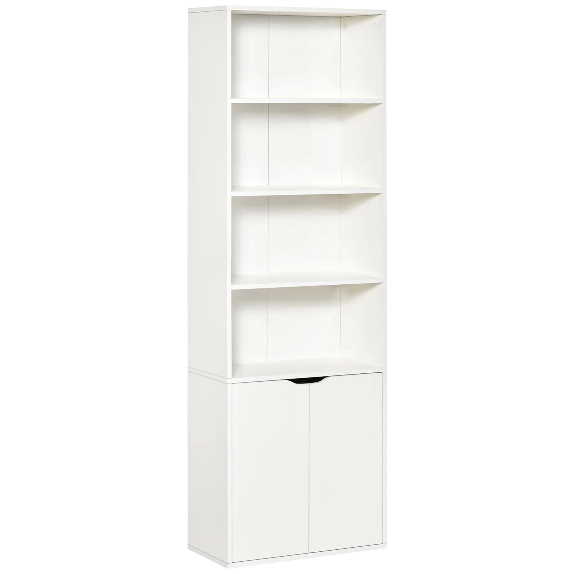 Bibliothèque à 6 niveaux, meuble de rangement, étagère à livres 59 x 29 x 180 cm avec 4 compartiments ouverts et 2 portes, étagère de rangement pour salon, chambre, bureau, blanc - Image 2
