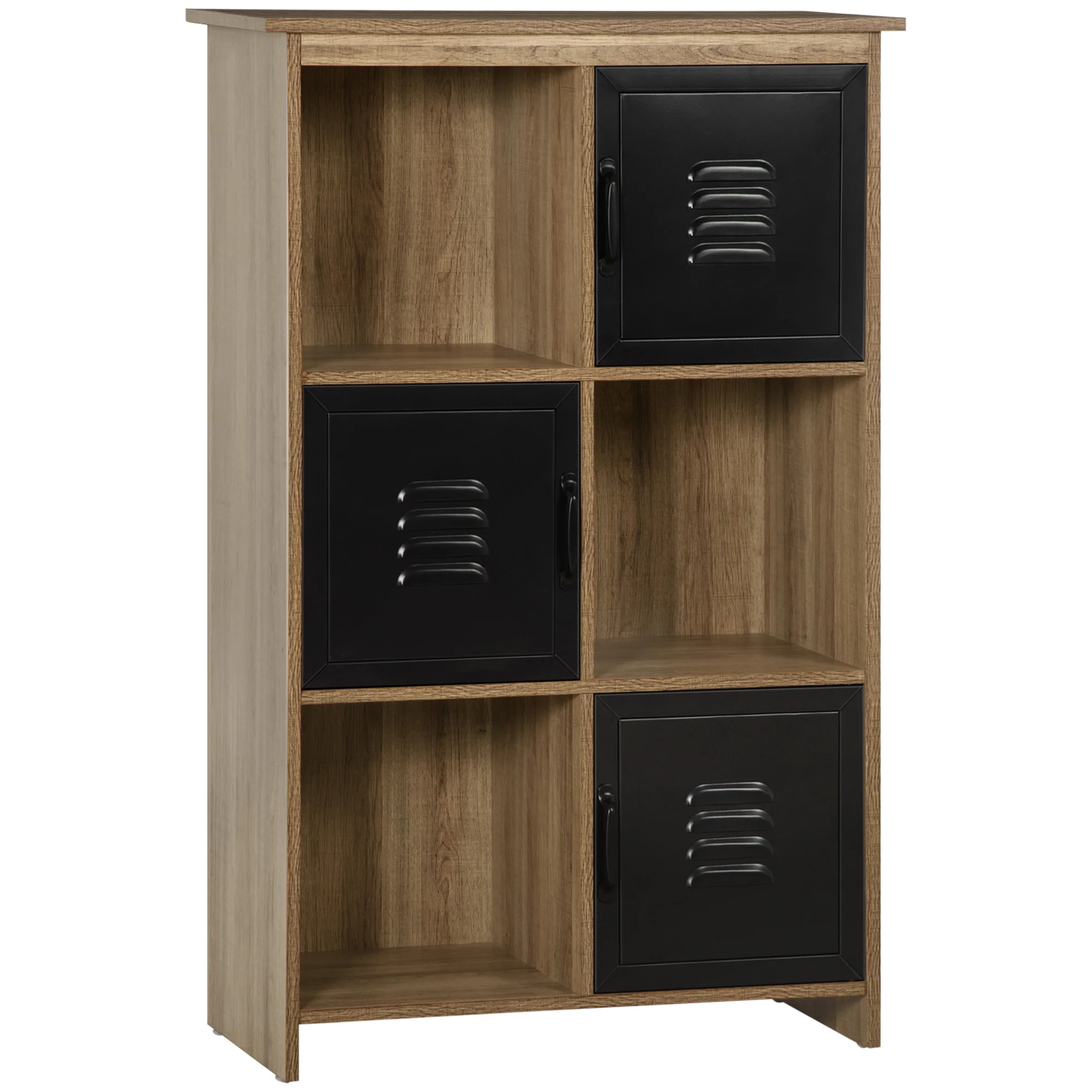 Bibliothèque Design Industriel - Meuble de Rangement 3 niches 3 casiers - Aspect Bois avec Portes en métal Noir - Image 11