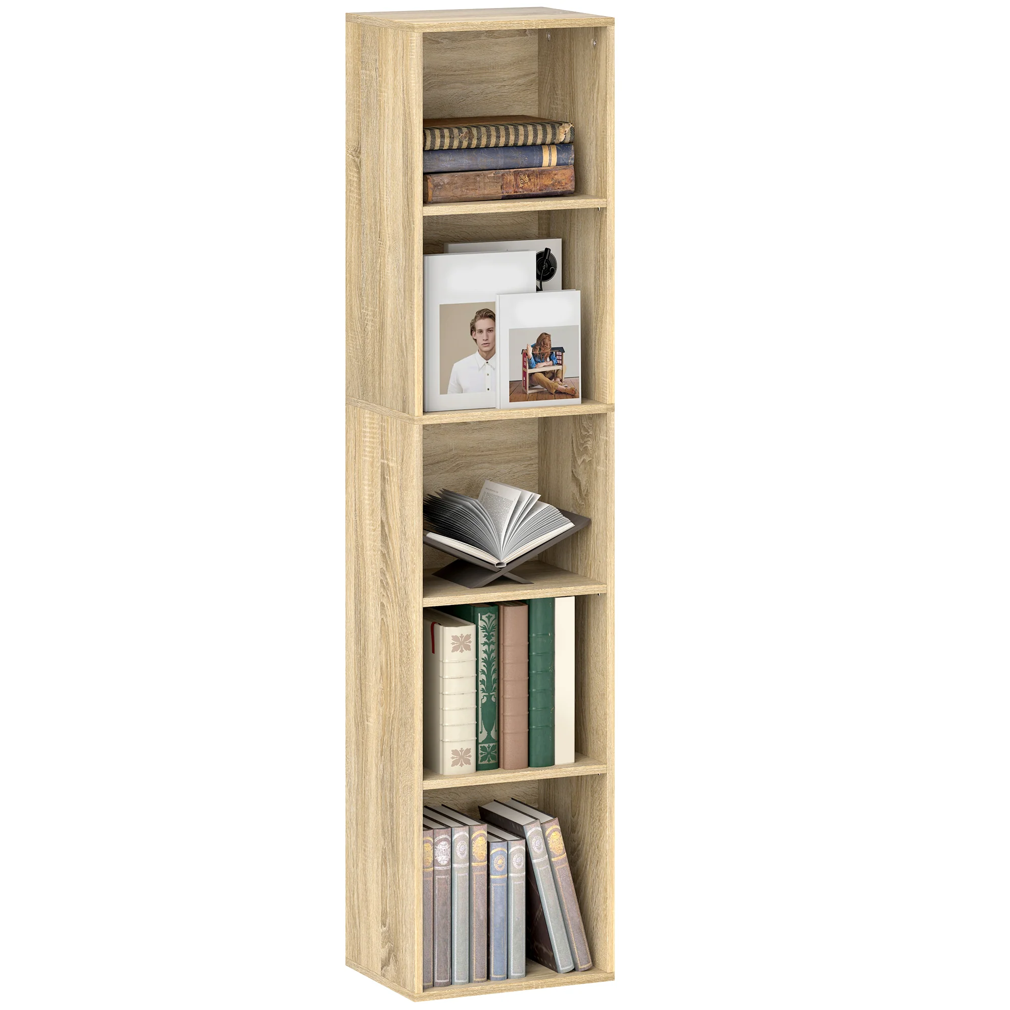 Bibliothèque, étagère de rangement 5 niveaux, meuble de rangement avec étagères réglables pour salon, chambre à coucher, bureau, 30 x 24 x 133,5 cm, bois naturel - Image 11