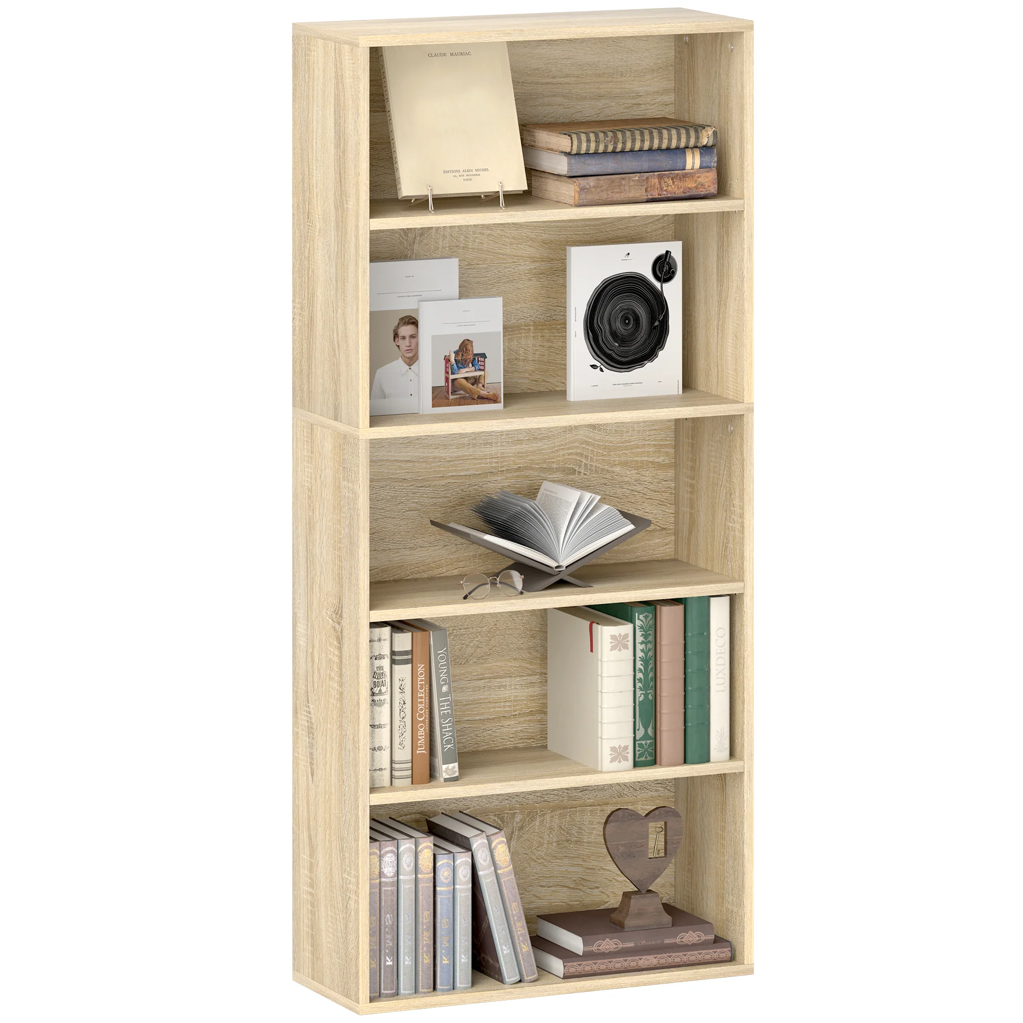 Bibliothèque, étagère de rangement 5 niveaux, meuble de rangement avec étagères réglables pour salon, chambre à coucher, bureau, 60 x 24 x 133,5 cm, bois naturel - Image 11