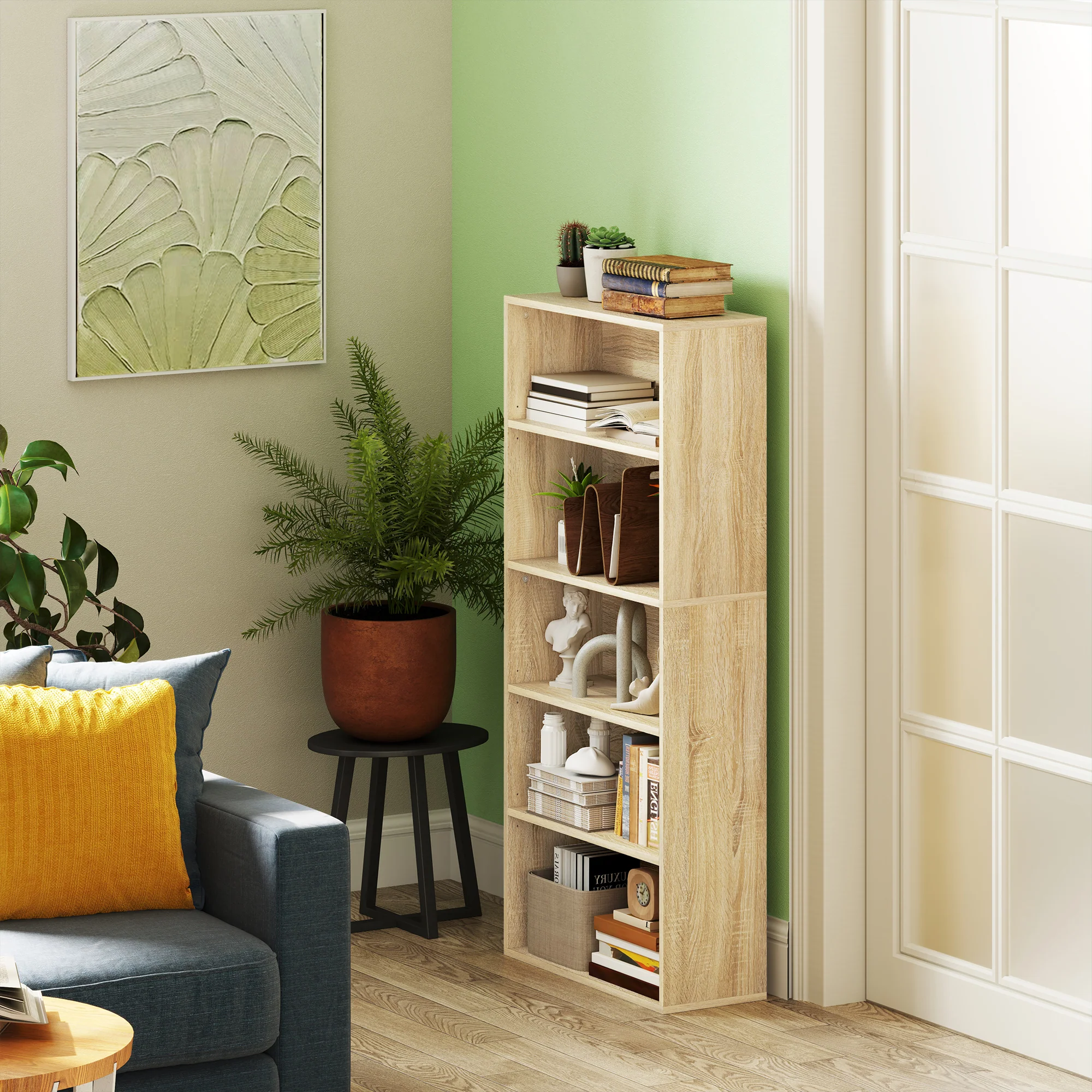 Bibliothèque, étagère de rangement 5 niveaux, meuble de rangement avec étagères réglables pour salon, chambre à coucher, bureau, 60 x 24 x 133,5 cm, bois naturel - Image 3