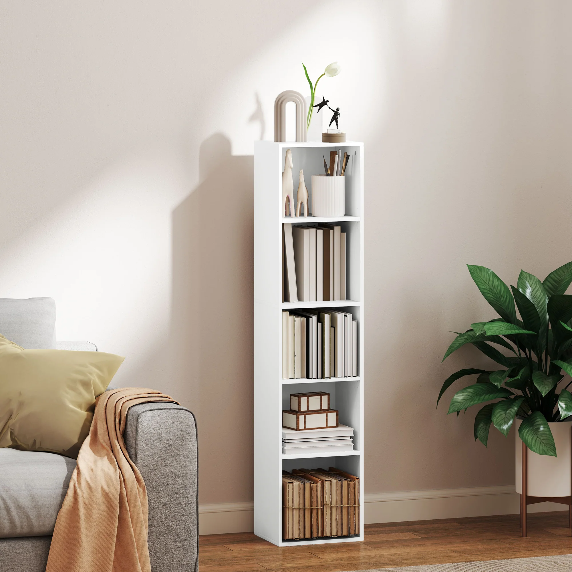 Bibliothèque, étagère de rangement 5 niveaux, meuble de rangement avec étagères réglables pour salon, chambre à coucher, bureau, 30 x 24 x 133,5 cm, blanc - Image 3
