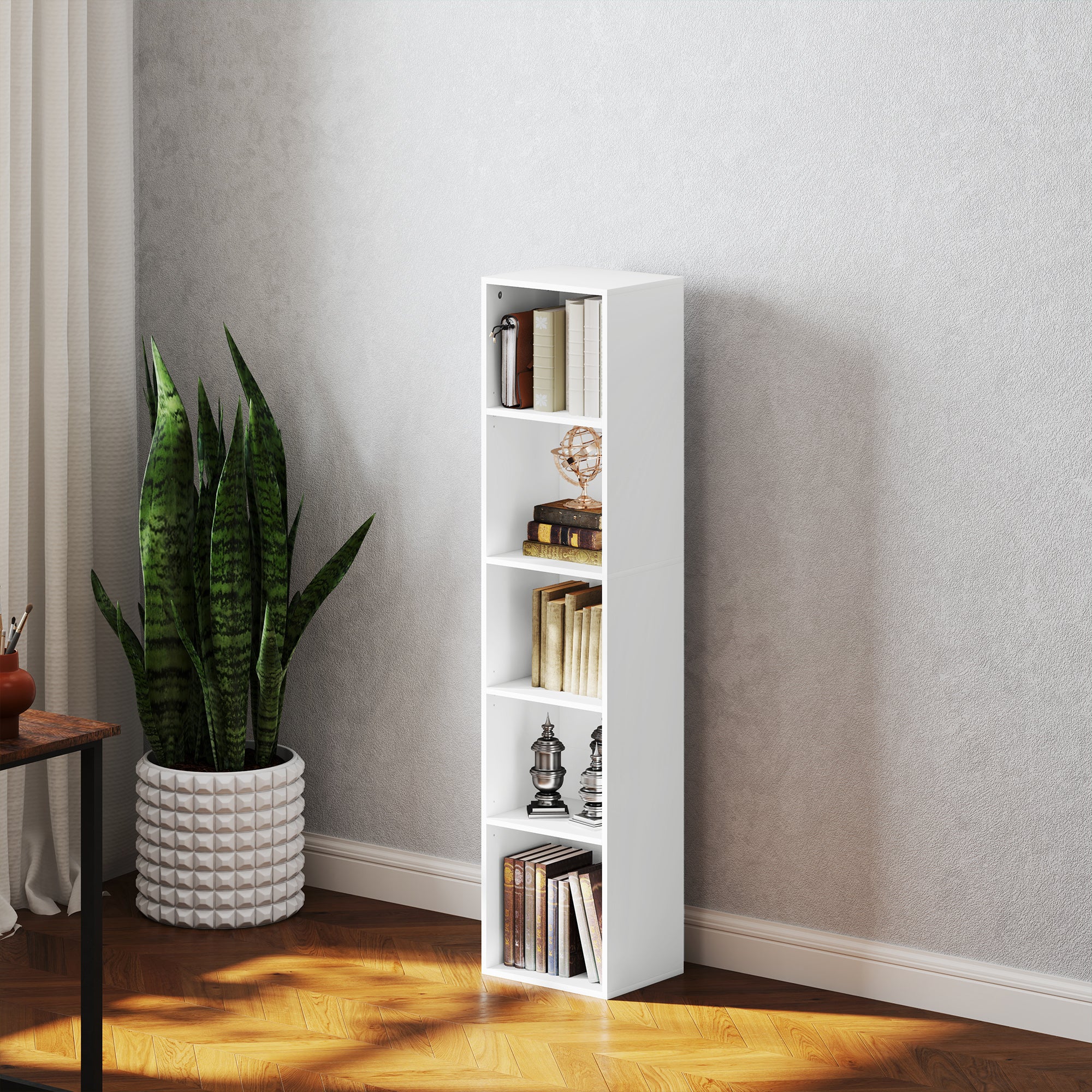 Bibliothèque, étagère de rangement 5 niveaux, meuble de rangement avec étagères réglables pour salon, chambre à coucher, bureau, 30 x 24 x 133,5 cm, blanc - Image 9